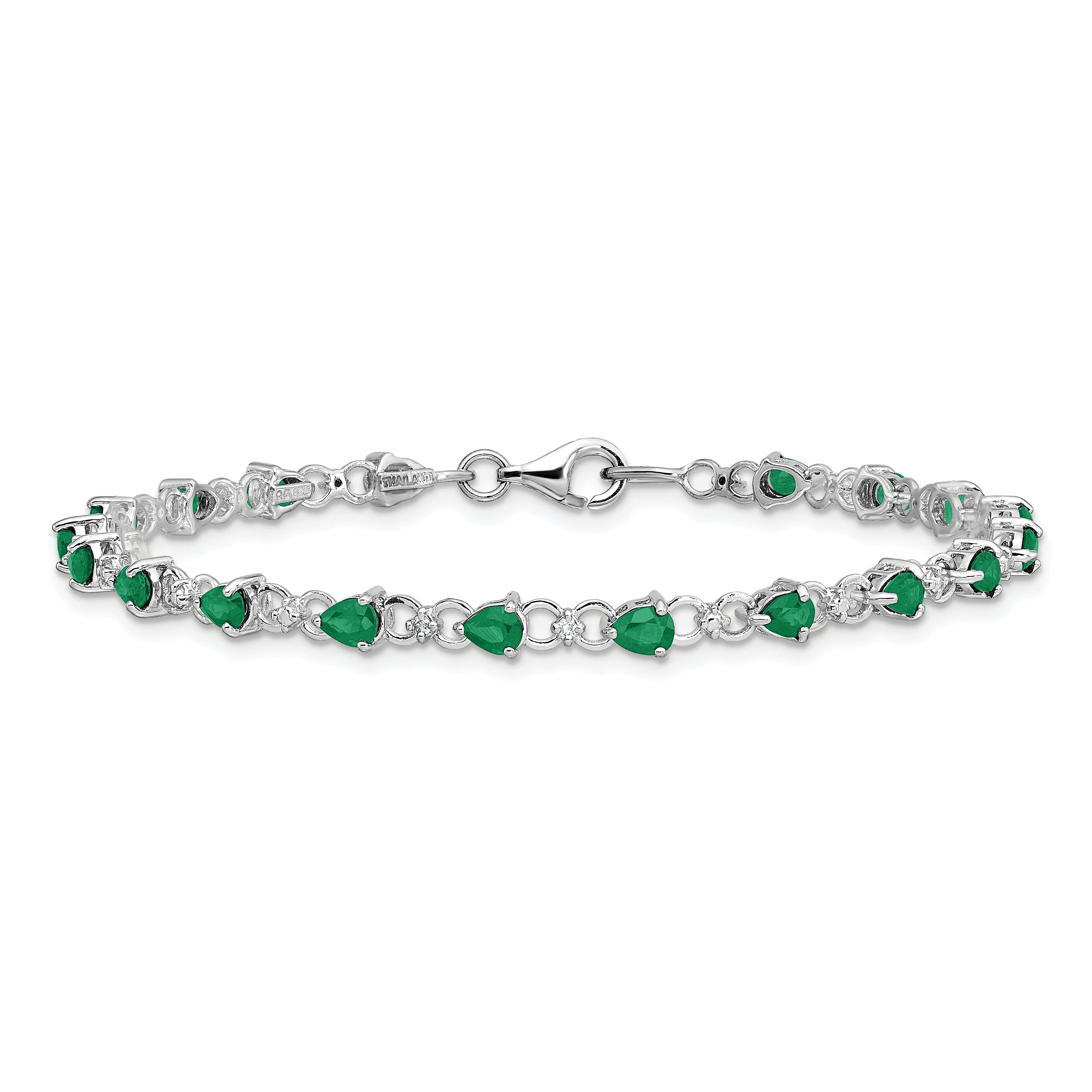 Sterling Silver Rhodium-plated Emerald and Diamond Bracelet