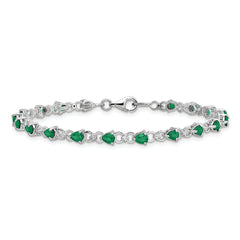 Sterling Silver Rhodium-plated Emerald and Diamond Bracelet