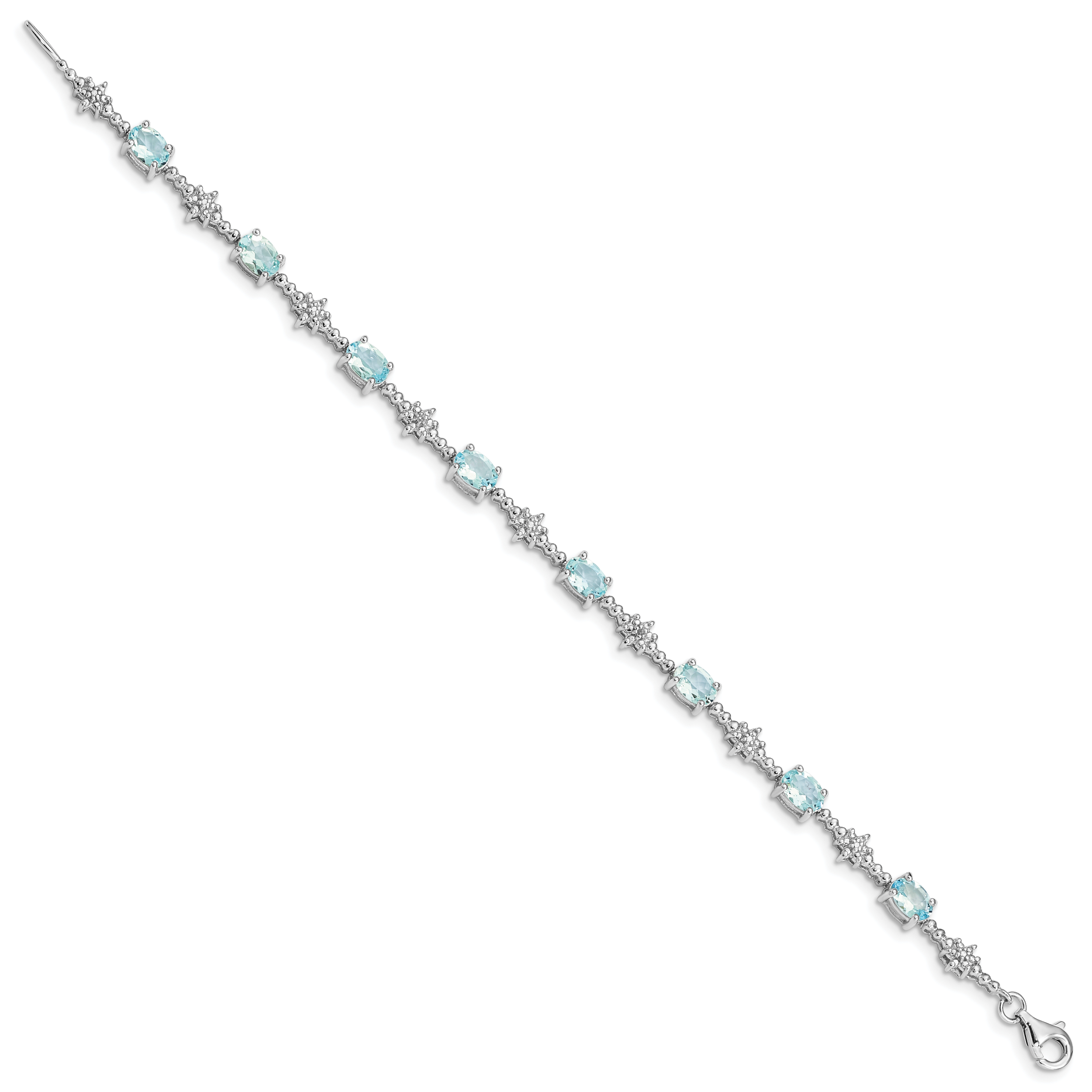 Sterling Silver Rhodium-plated Aquamarine and Diamond Bracelet Secondary image