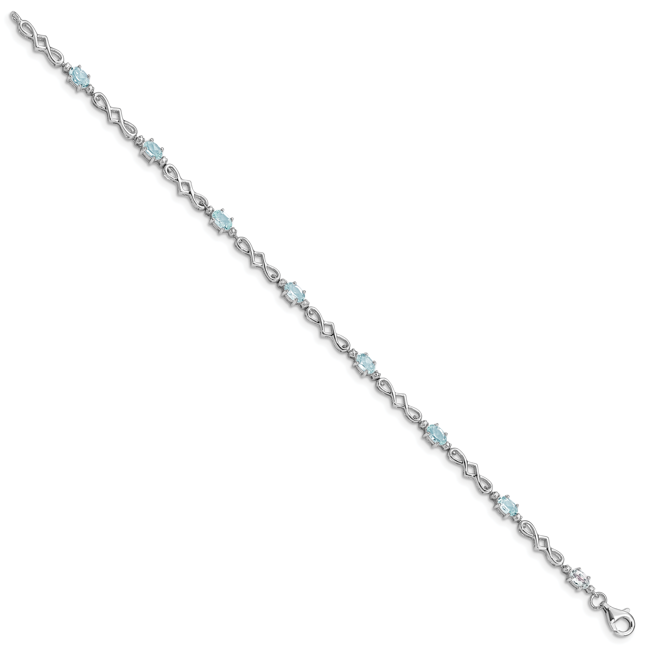 Sterling Silver Rhodium-plated Aquamarine and Diamond Bracelet Secondary image