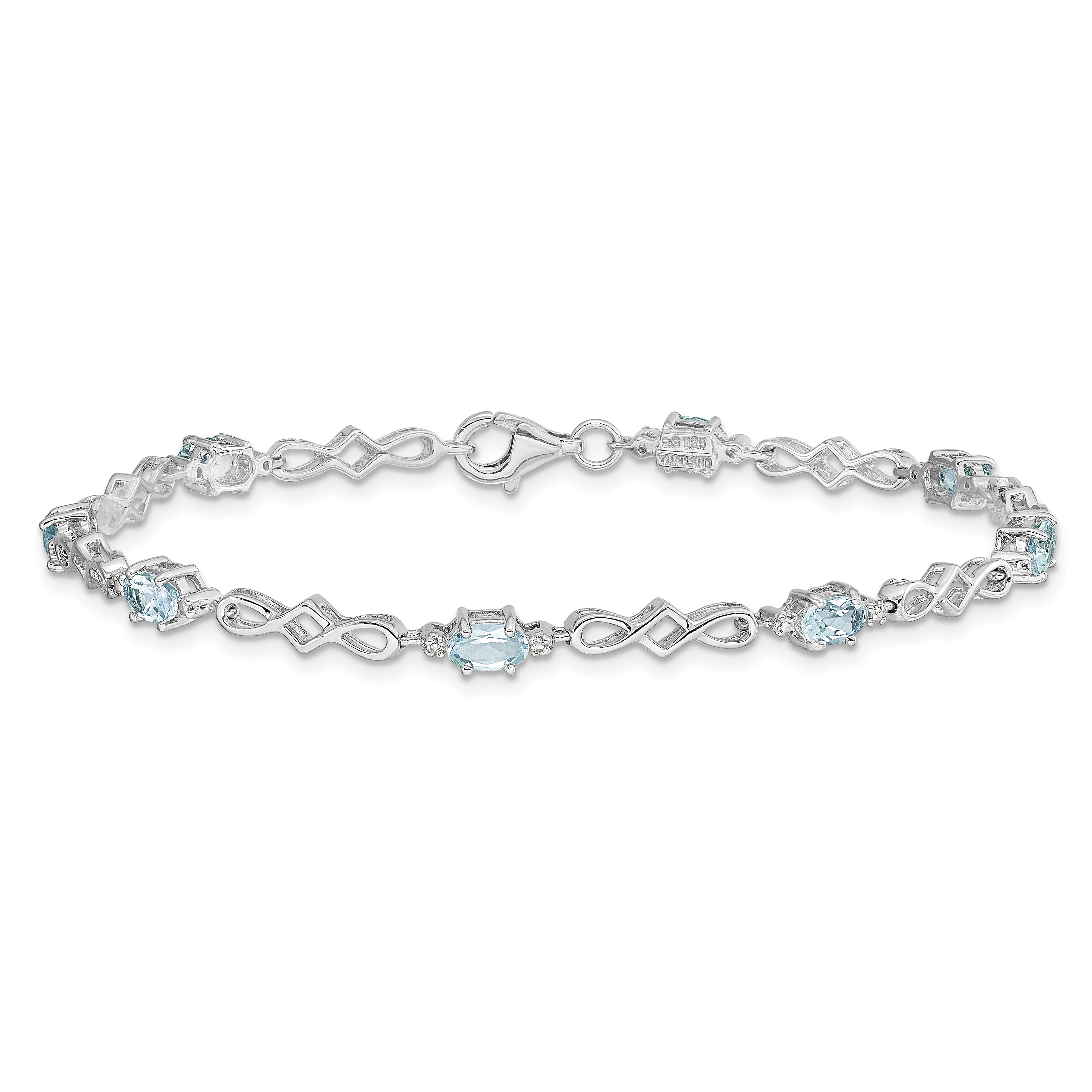 Sterling Silver Rhodium-plated Aquamarine and Diamond Bracelet