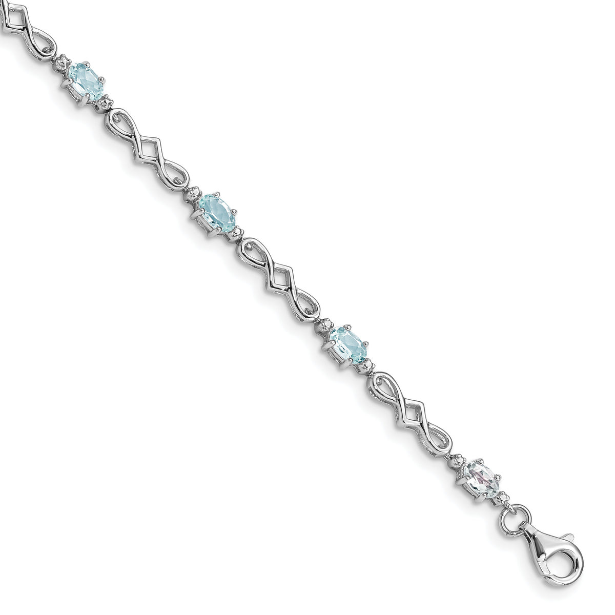 Sterling Silver Rhodium-plated Aquamarine and Diamond Bracelet