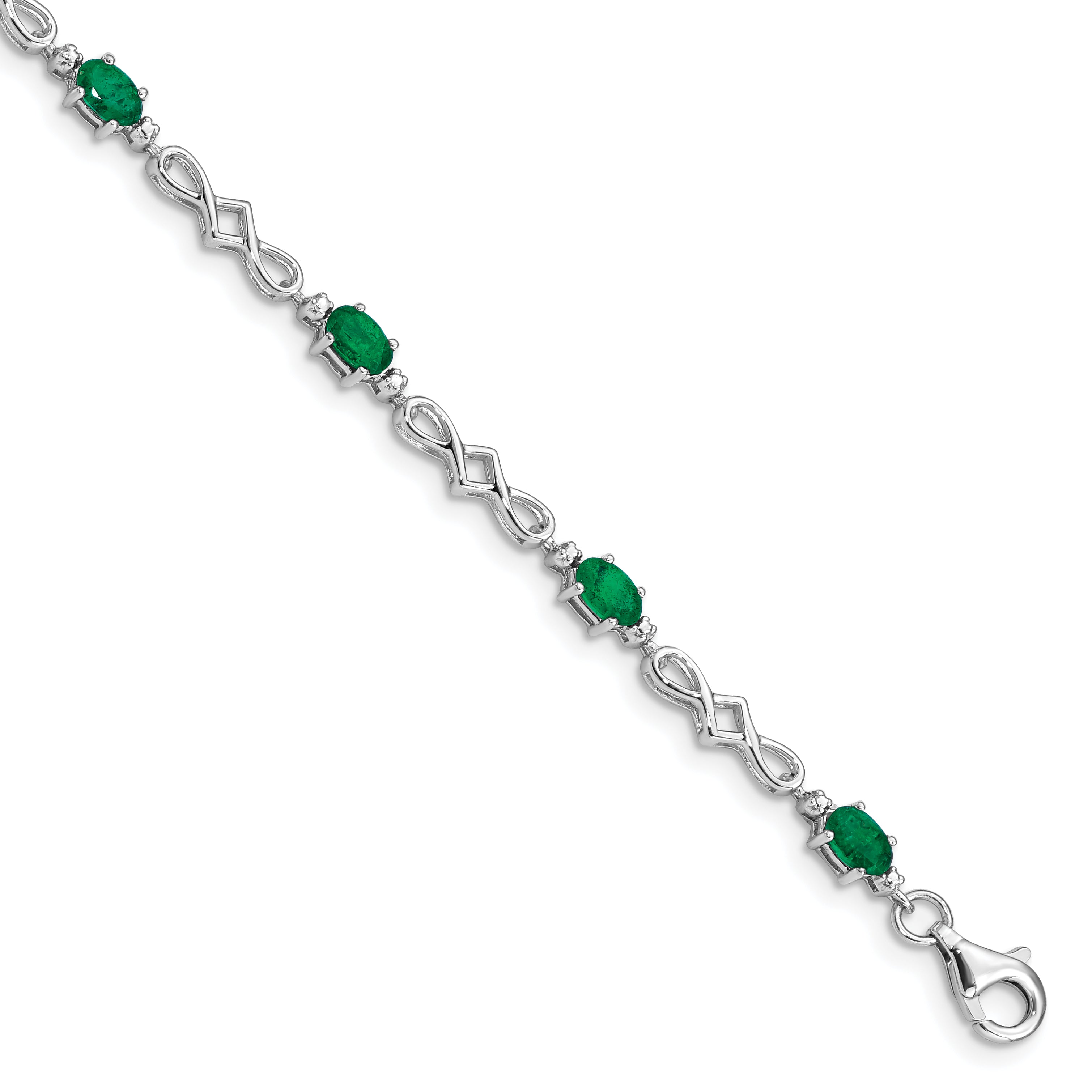 Sterling Silver Rhodium-plated Emerald and Diamond Bracelet Main image
