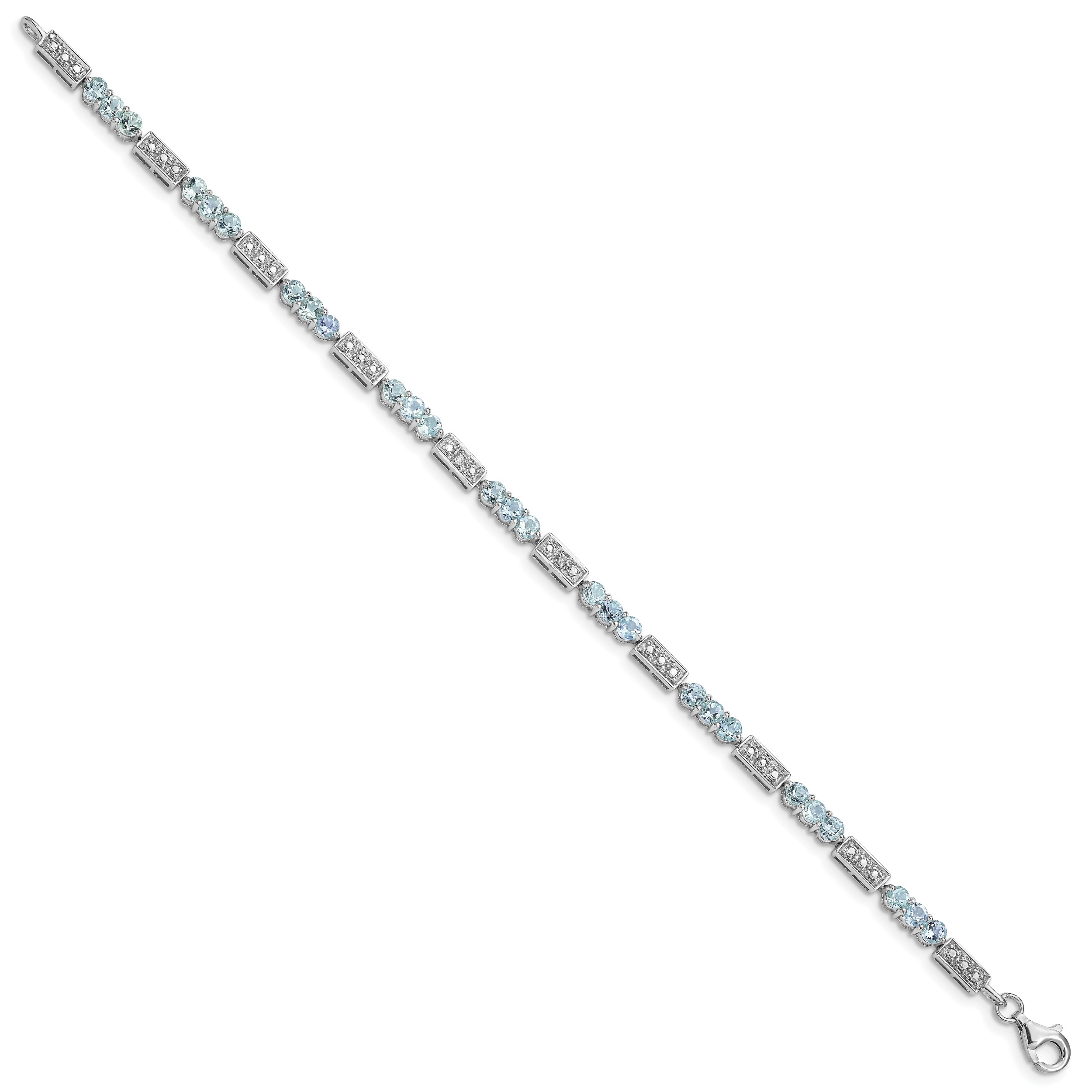 Sterling Silver Rhodium-plated Aquamarine and Diamond Bracelet Secondary image