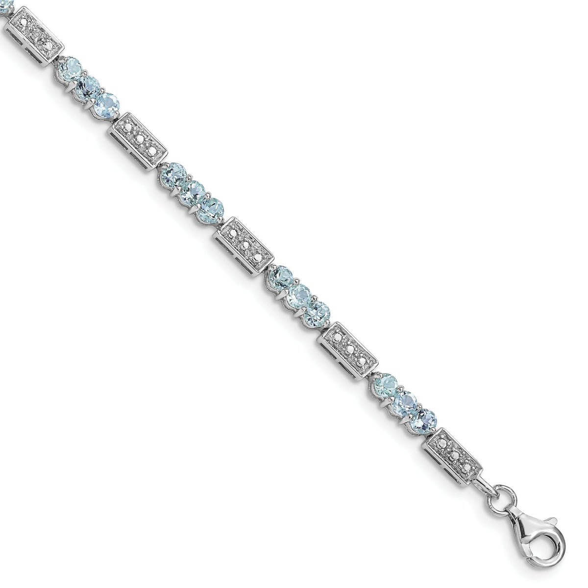 Round Aquamarine & Diamond Bracelet in Sterling Silver (0.02 ct. tw.), 7 Inch - Sophia Jewelers Main image