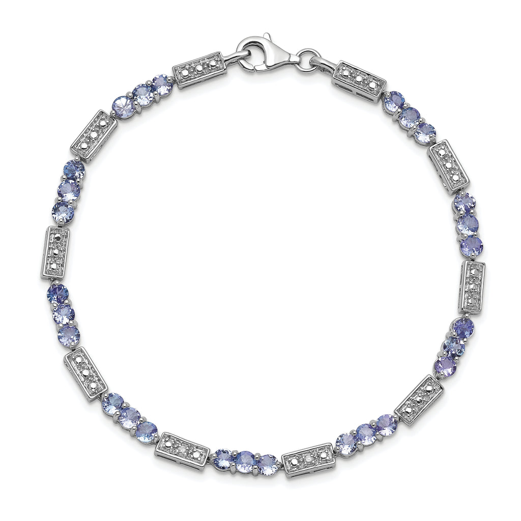 Sterling Silver Rhodium-plated Tanzanite and Diamond Bracelet