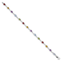 Sterling Silver Rhodium Plated Rainbow Gemstone Bracelet