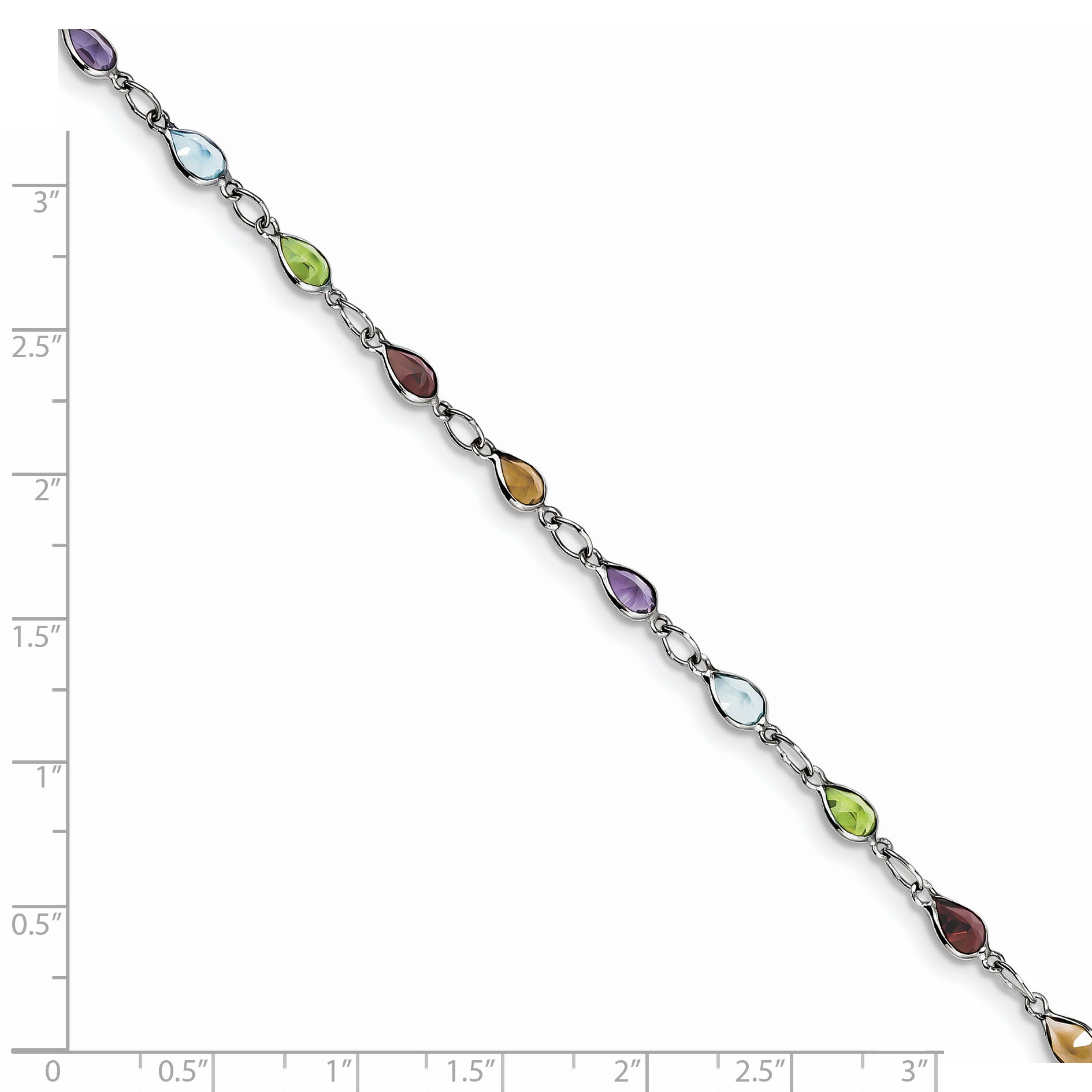 Sterling Silver Rhodium Plated Rainbow Gemstone Bracelet