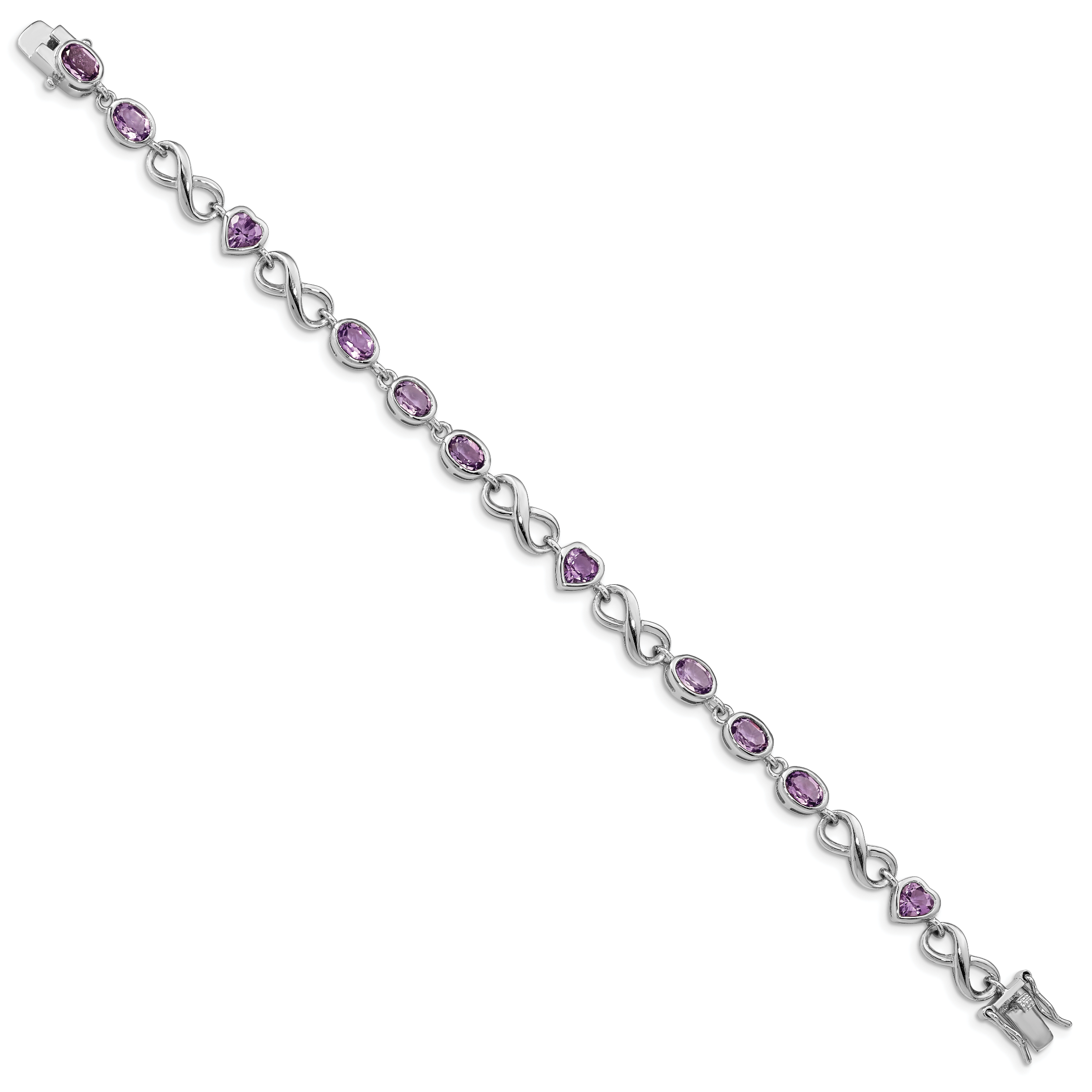 Sterling Silver Rhodium-plated Oval Heart Amethyst Bracelet Secondary image