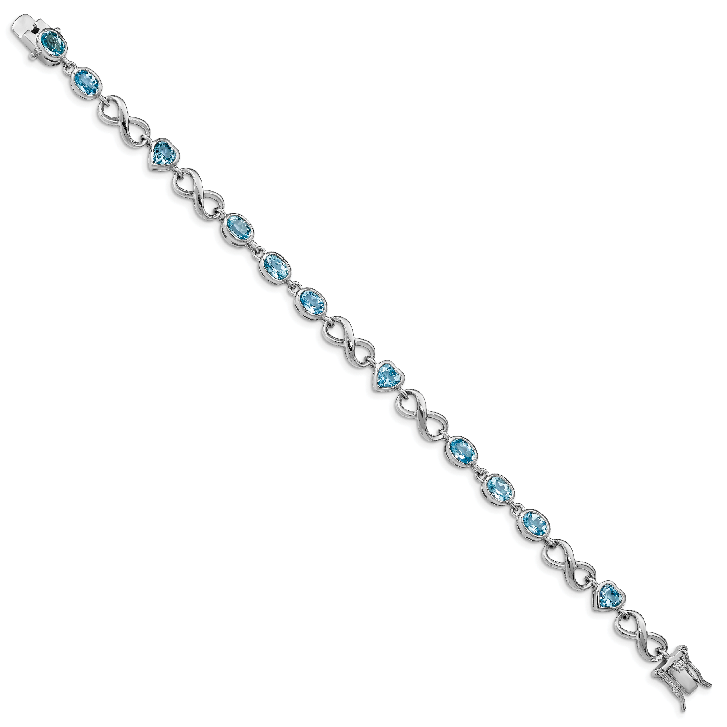 Sterling Silver Rhodium-plated Oval Heart Blue Topaz Bracelet Secondary image
