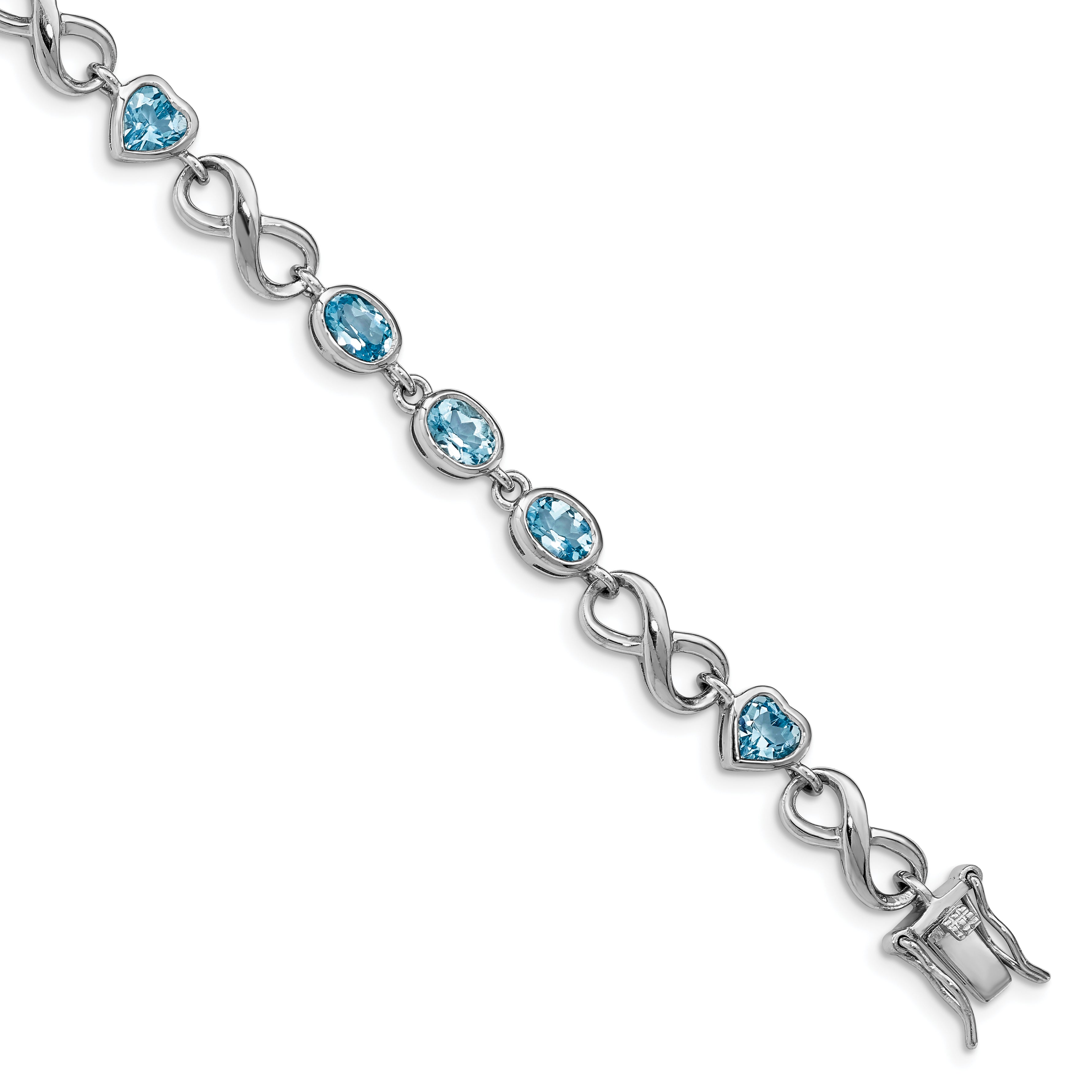 Sterling Silver Rhodium-plated Oval Heart Blue Topaz Bracelet Main image
