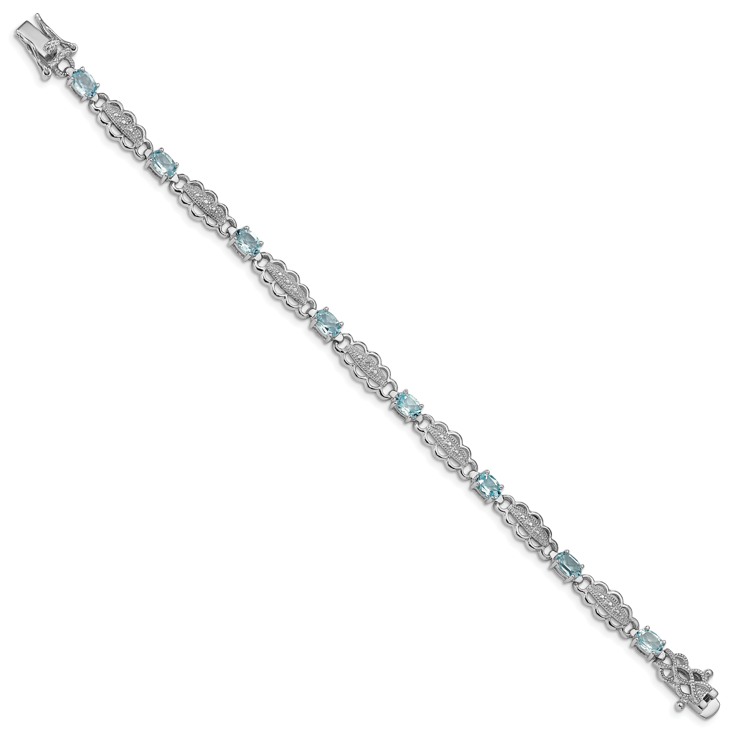 Sterling Silver Rhodium-plated Aquamarine & Diamond Bracelet Secondary image