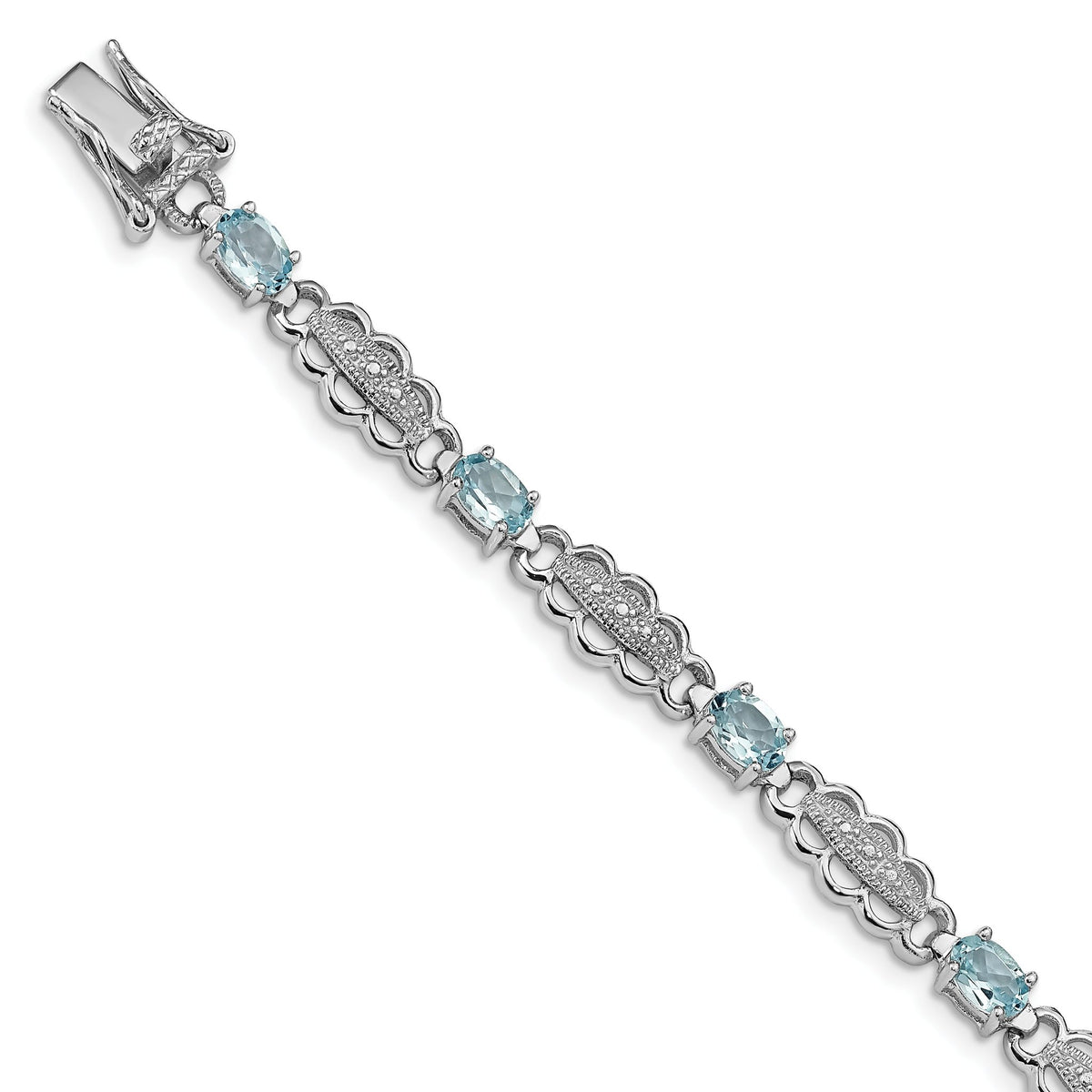 Aquamarine & Diamond Bracelet in Sterling Silver, 7mm (0.01 ct. tw.), 7 Inch - Sophia Jewelers Main image