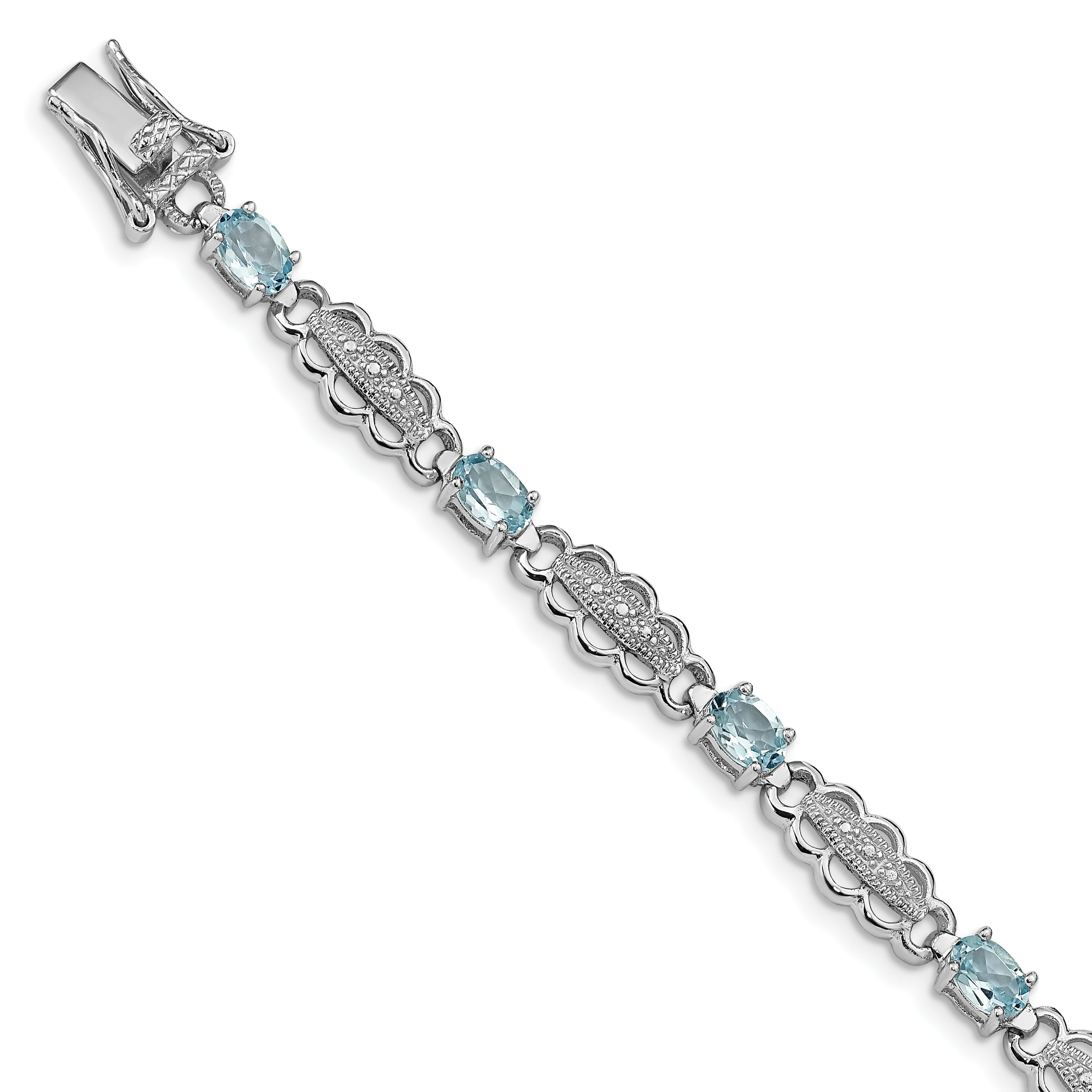 Sterling Silver Rhodium-plated Aquamarine & Diamond Bracelet Main image