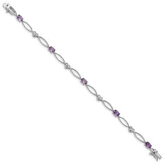 Sterling Silver Rhodium-plated Diamond & Amethyst Oval D/C Bracelet