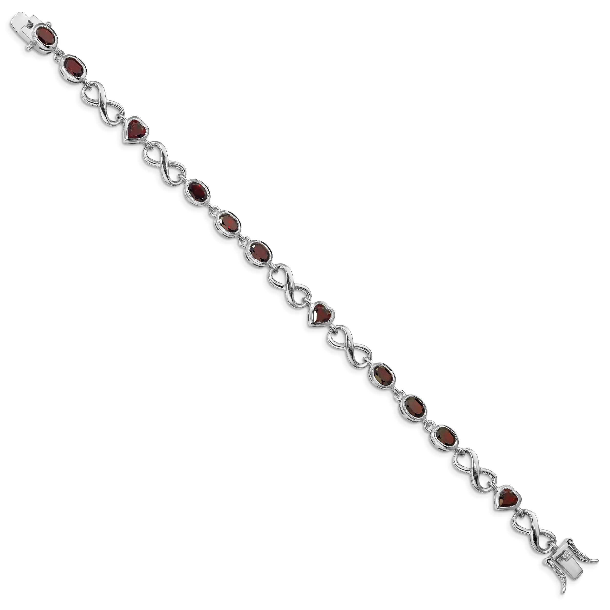 Sterling Silver Rhodium-plated Oval Heart Garnet Bracelet Secondary image