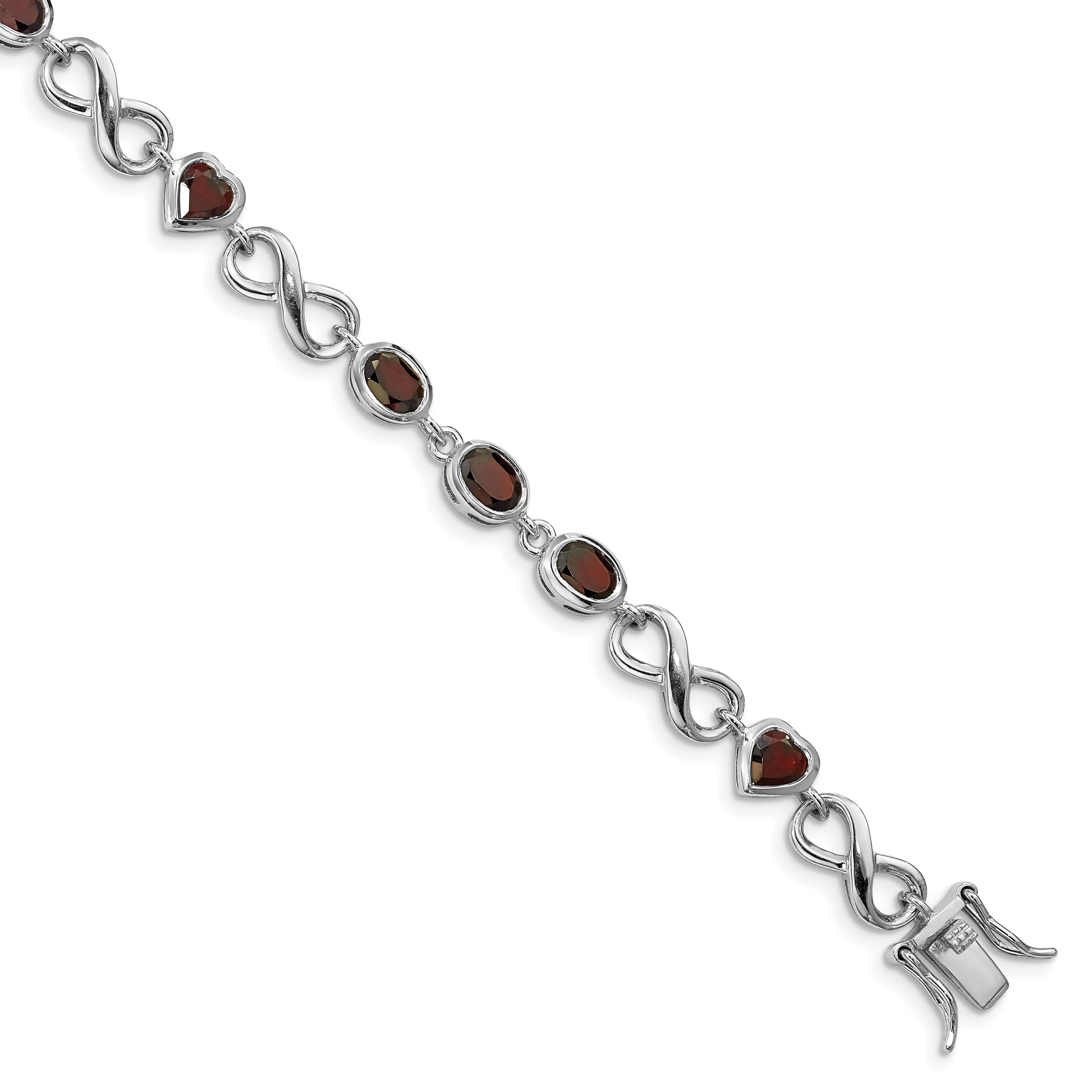 Sterling Silver Rhodium-plated Oval Heart Garnet Bracelet Main image