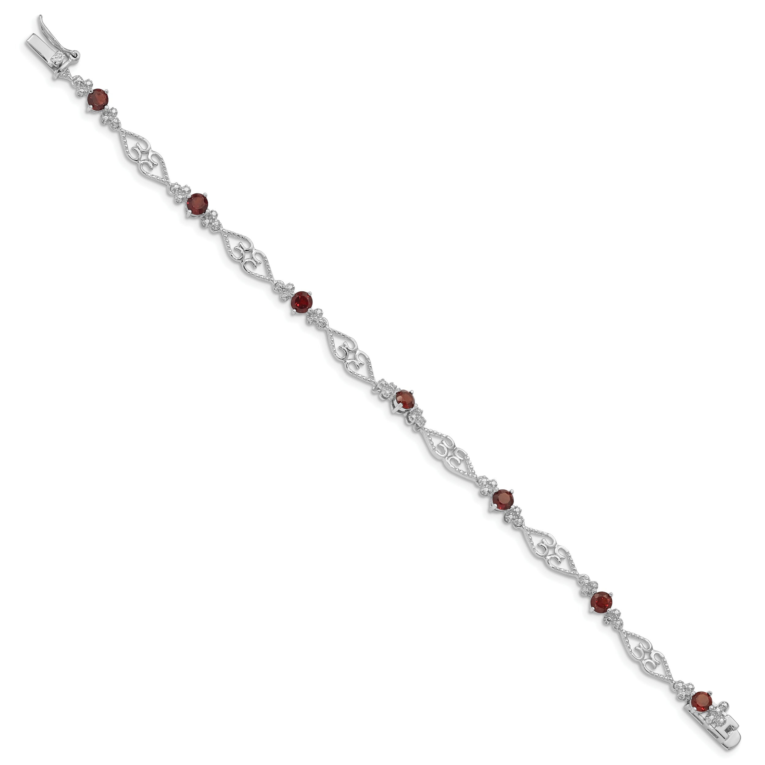 Sterling Silver Rhodium-plated Diamond Garnet Bracelet