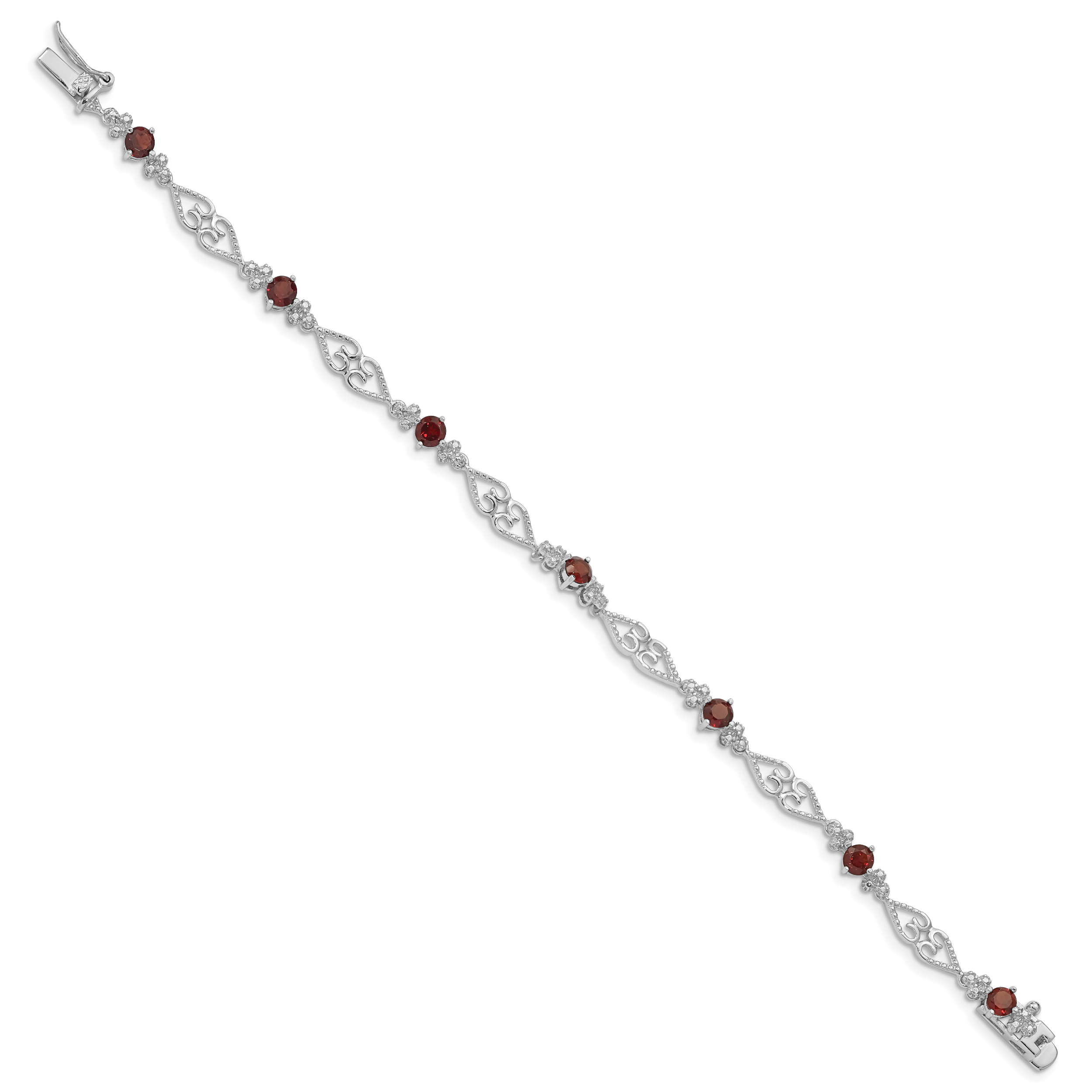 Sterling Silver Rhodium-plated Diamond Garnet Bracelet Secondary image
