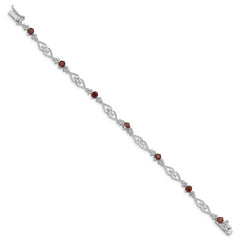 Sterling Silver Rhodium-plated Diamond Garnet Bracelet