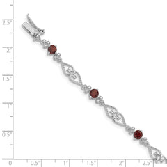 Sterling Silver Rhodium-plated Diamond Garnet Bracelet