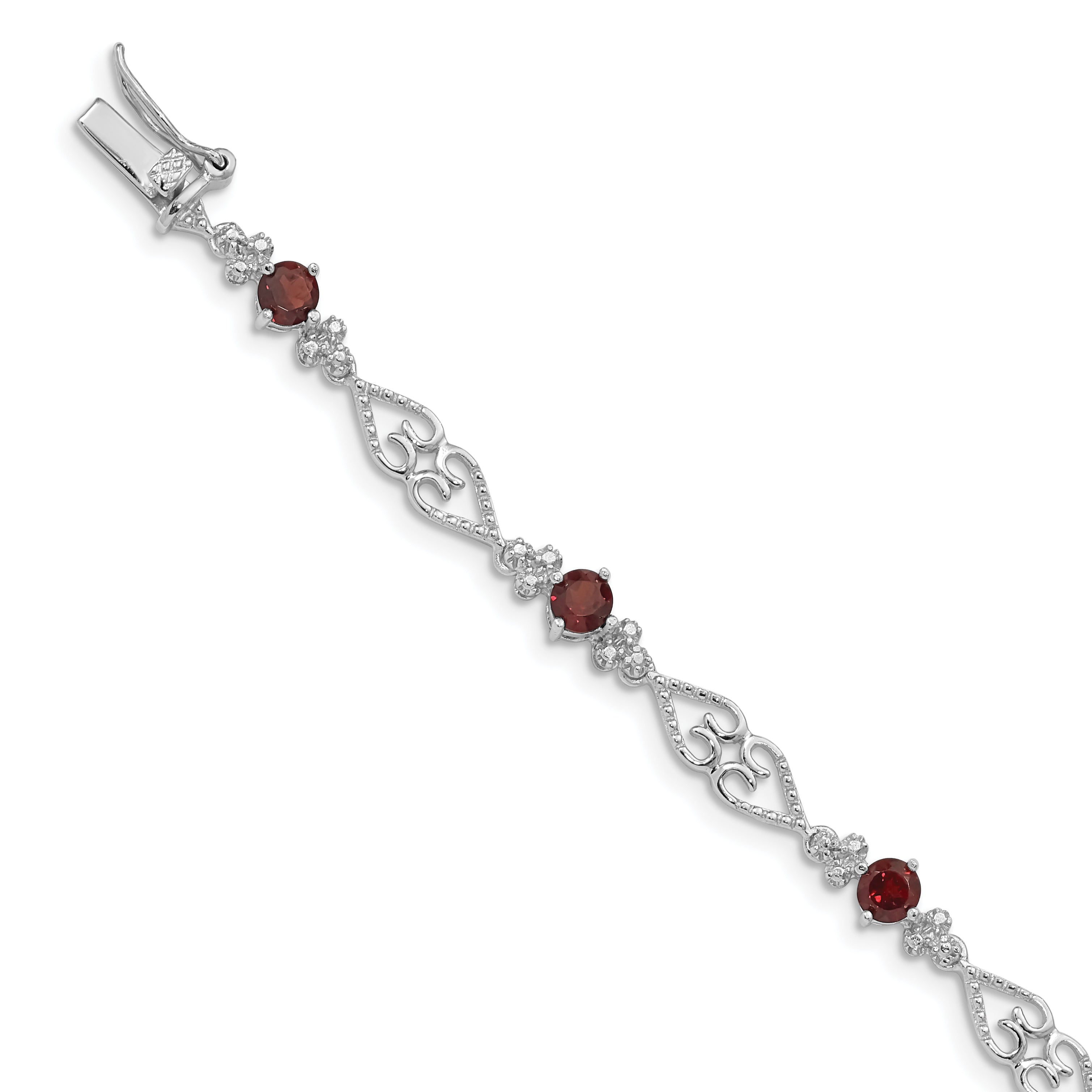 Sterling Silver Rhodium-plated Diamond Garnet Bracelet Main image