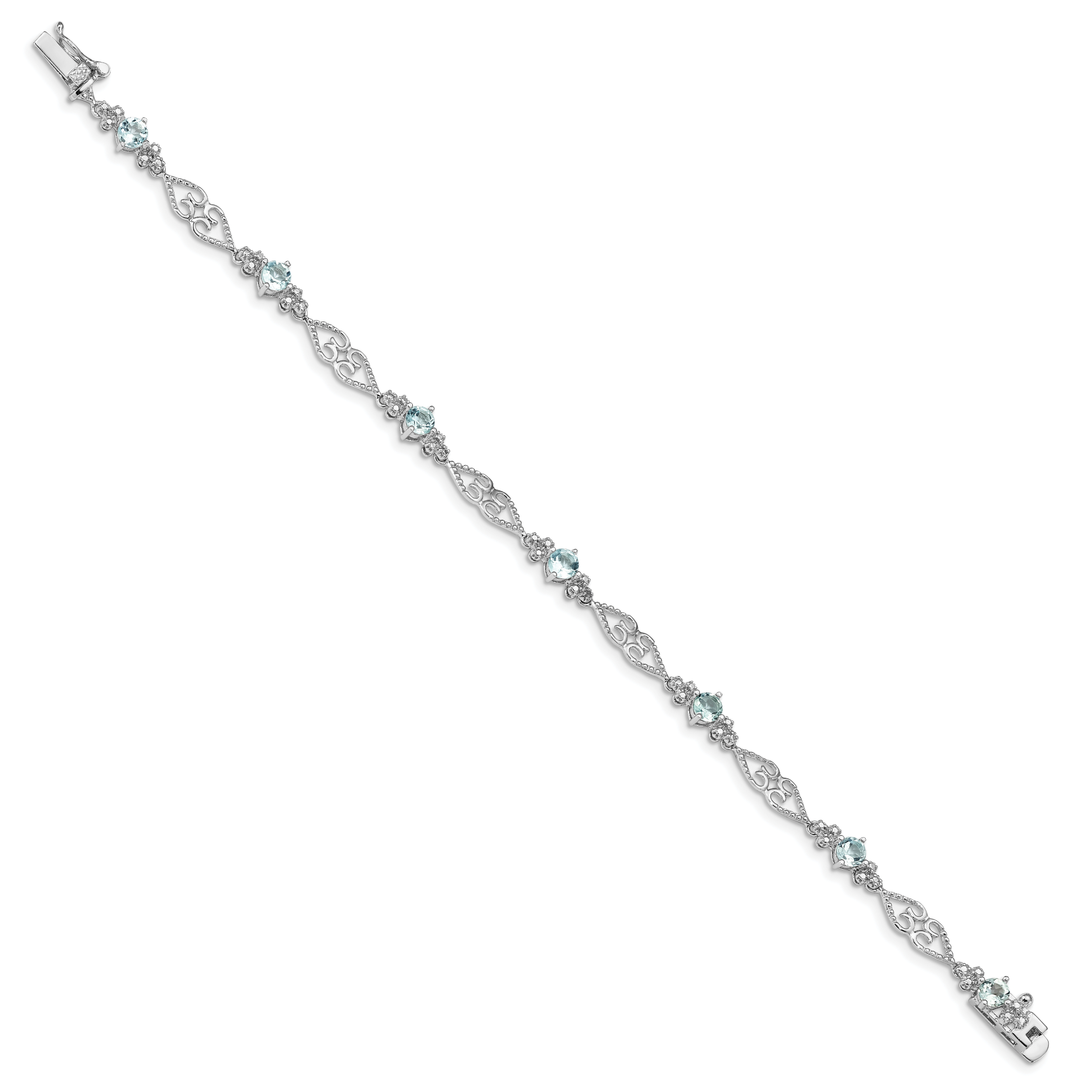 Sterling Silver Rhodium-plated Diamond Aquamarine Bracelet Secondary image