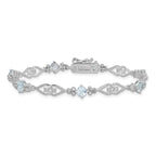 Sterling Silver Rhodium-plated Diamond Aquamarine Bracelet
