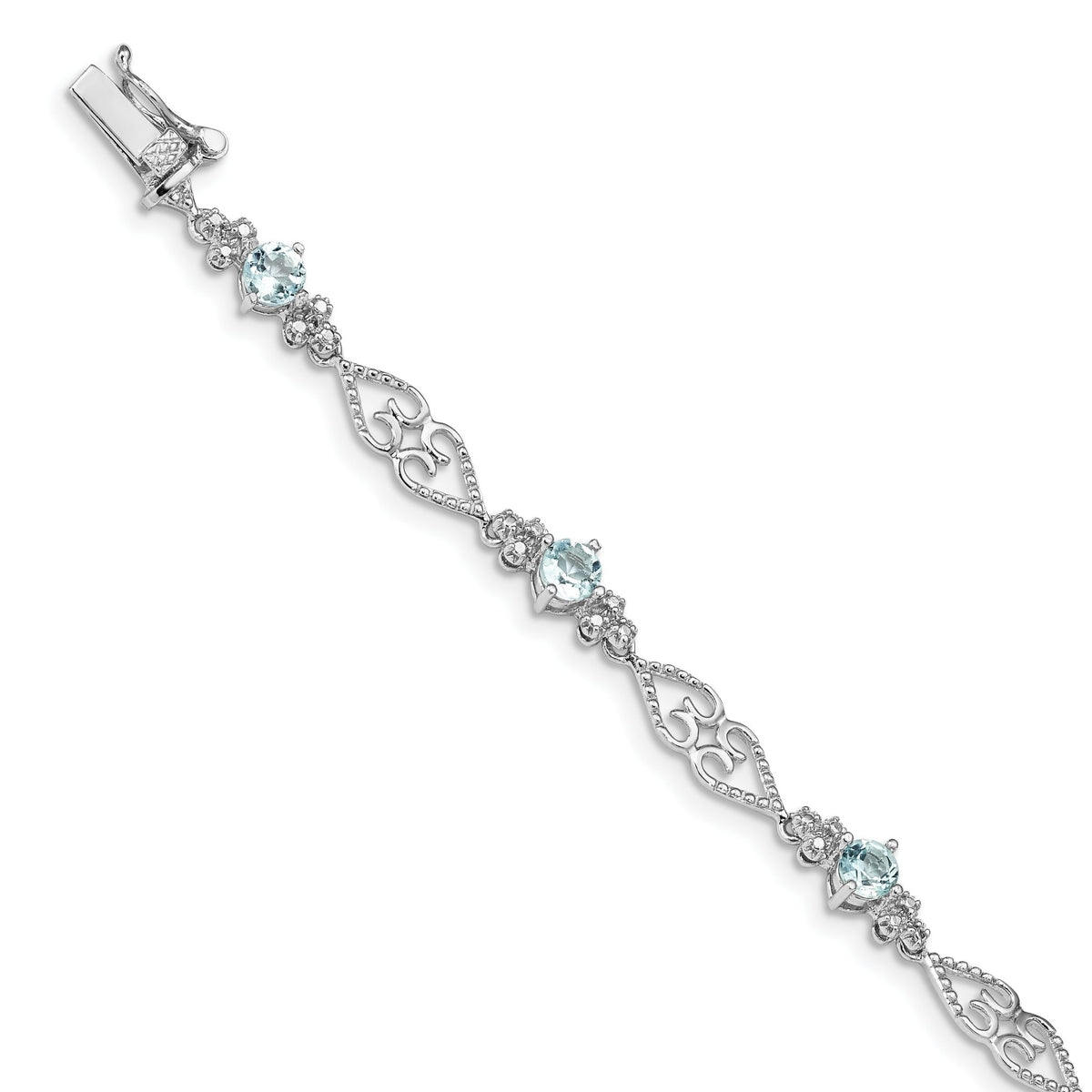 Diamond Aquamarine Bracelet in Sterling Silver, 5mm (0.01 ct. tw.), 7 Inch - Sophia Jewelers Main image