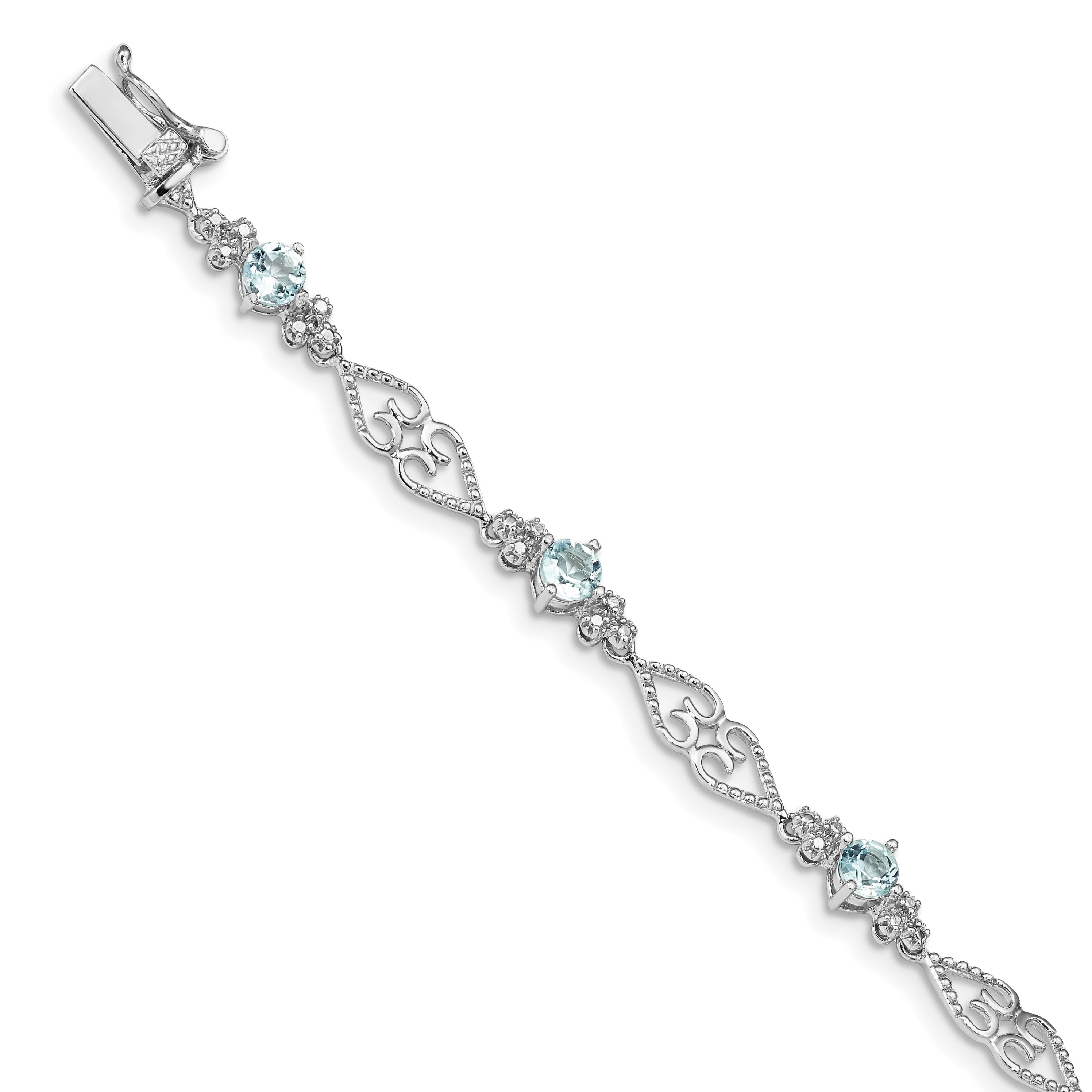 Sterling Silver Rhodium-plated Diamond Aquamarine Bracelet Main image