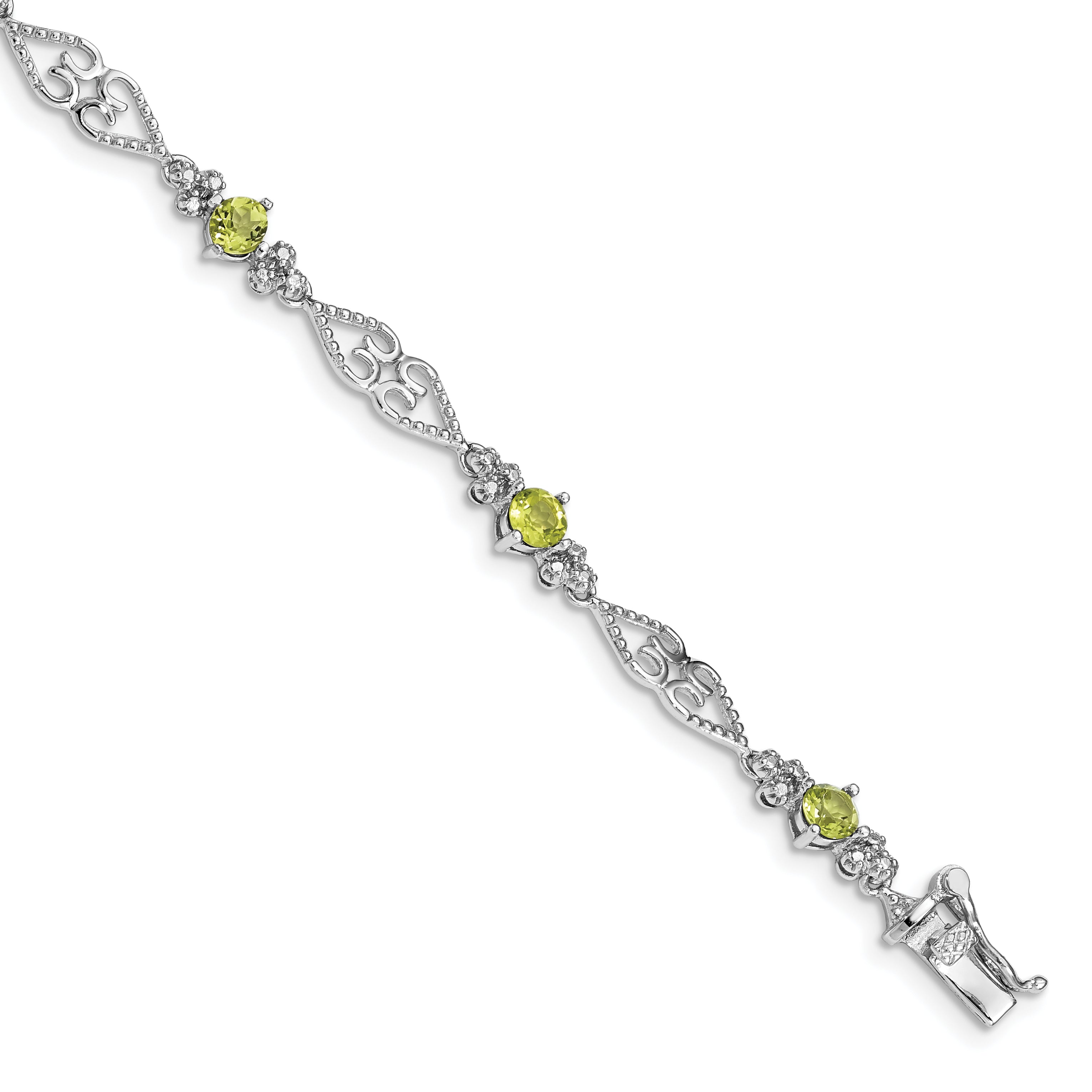 Sterling Silver Rhodium-plated Diamond Peridot Bracelet Main image