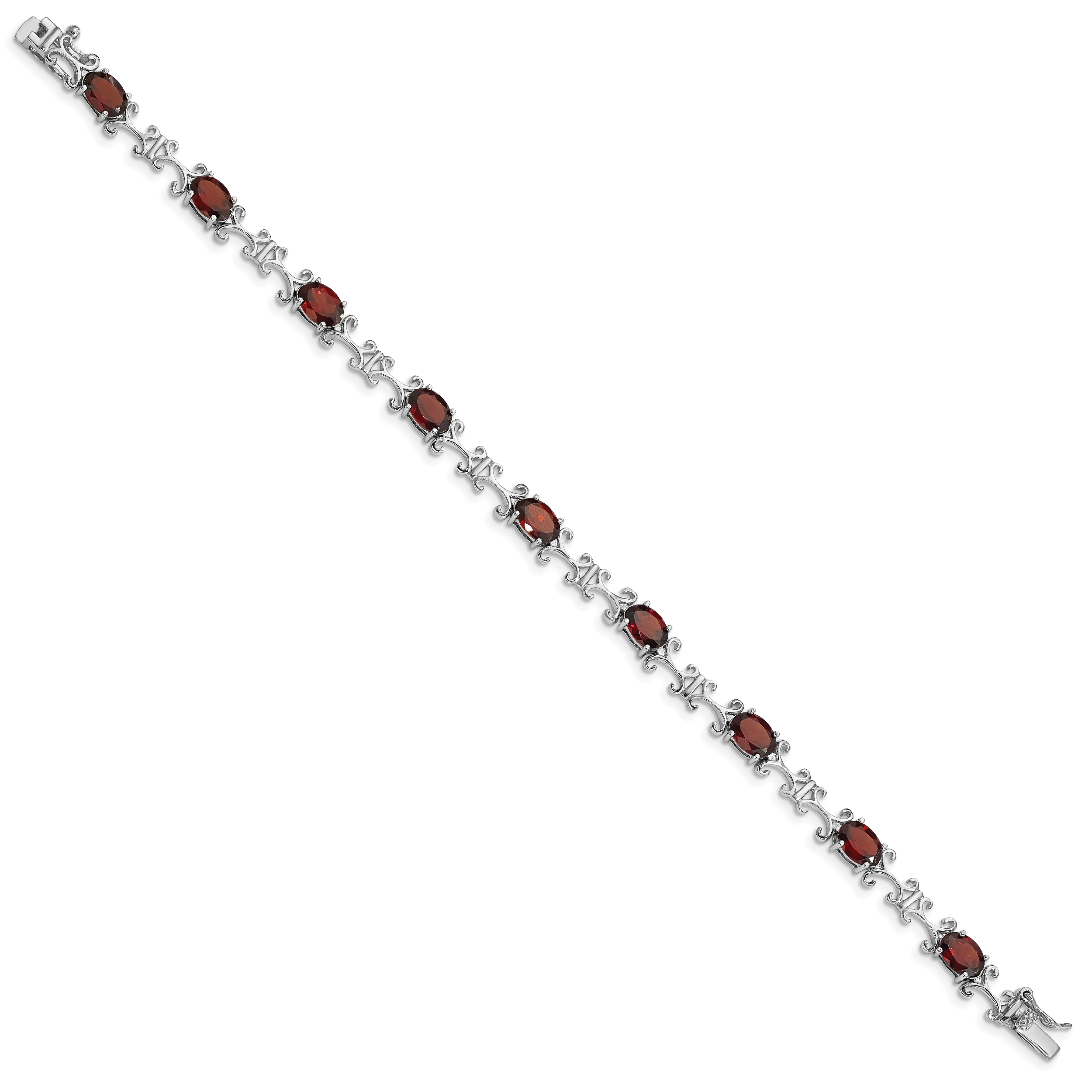Sterling Silver Rhodium-plated Garnet Oval Bracelet Secondary image