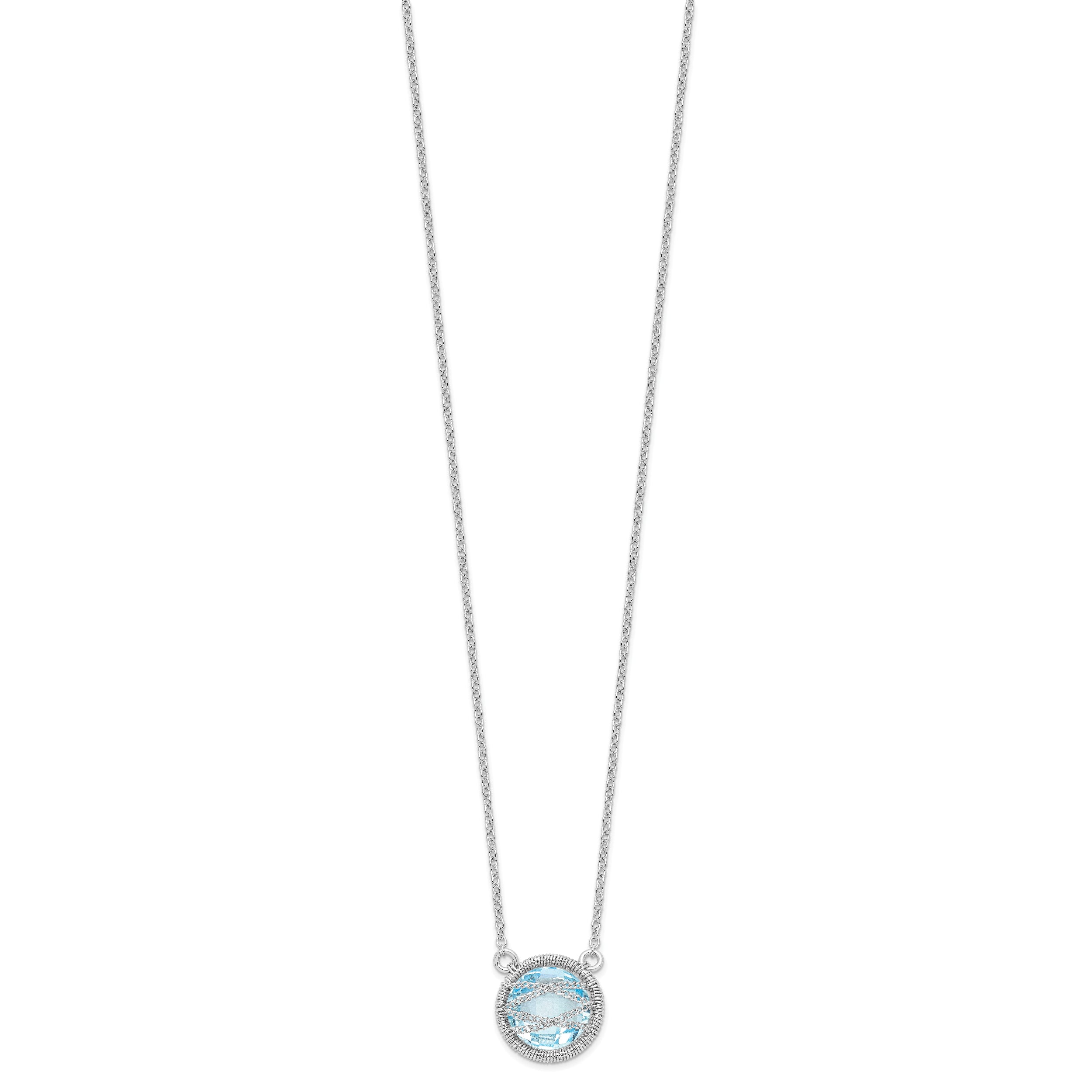 Sterling Silver 925 Blue Topaz Necklace with Rhodium-Plating Elegance