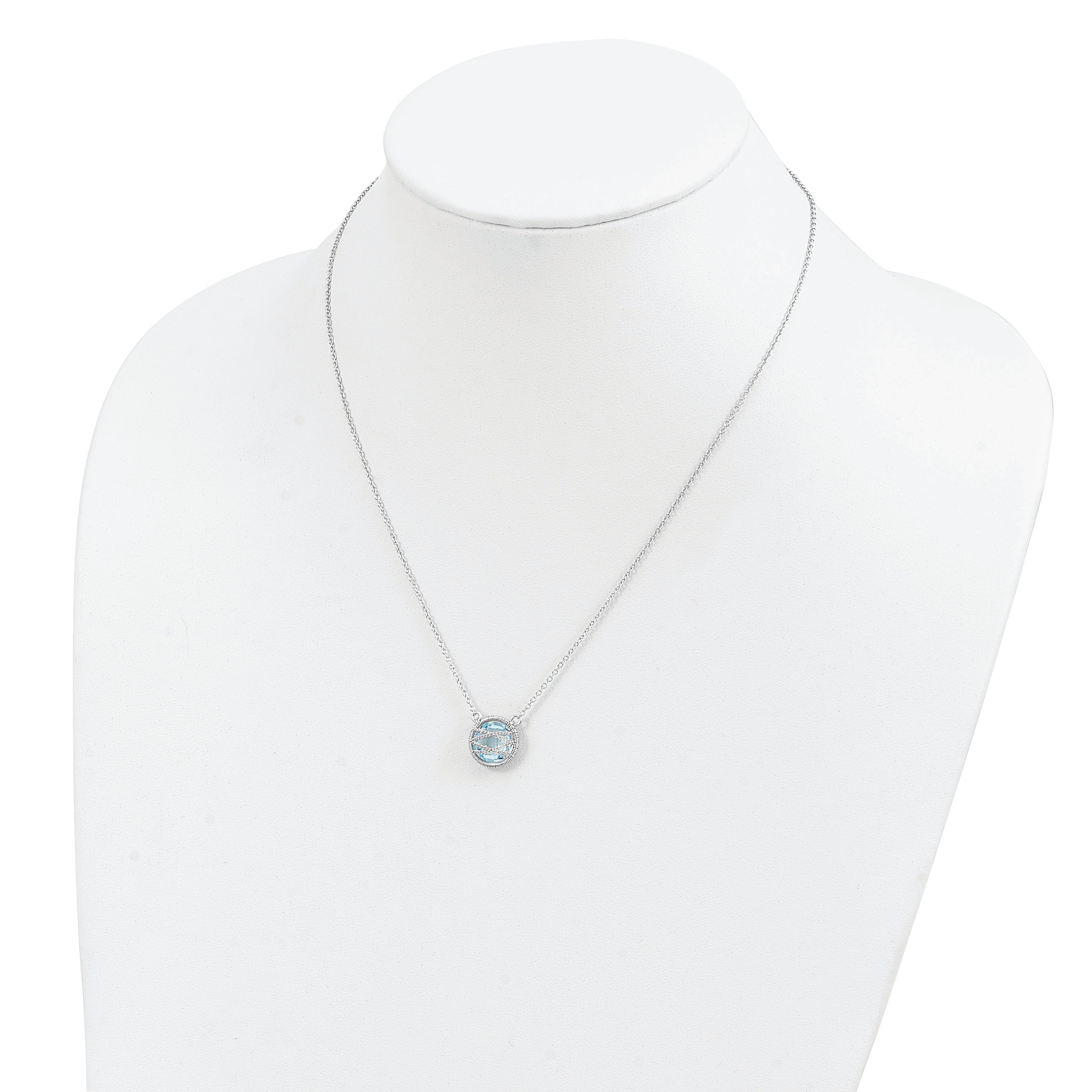 Sterling Silver 925 Blue Topaz Necklace with Rhodium-Plating Elegance
