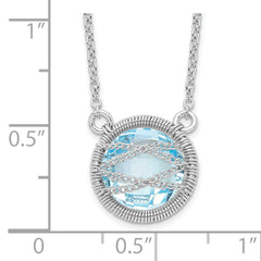 Sterling Silver 925 Blue Topaz Necklace with Rhodium-Plating Elegance