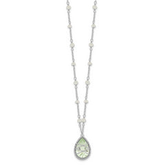 Sterling Silver Rhodium Green Quartz & Rnbow Moonstone 18in Necklace