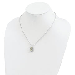 Sterling Silver Rhodium Green Quartz & Rnbow Moonstone 18in Necklace