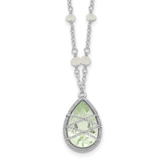 Sterling Silver Rhodium Green Quartz & Rnbow Moonstone 18in Necklace