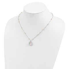 Sterling Silver Rhodium 18in Rose Quartz & FW Cltrd Pearl W/1.5 Necklace