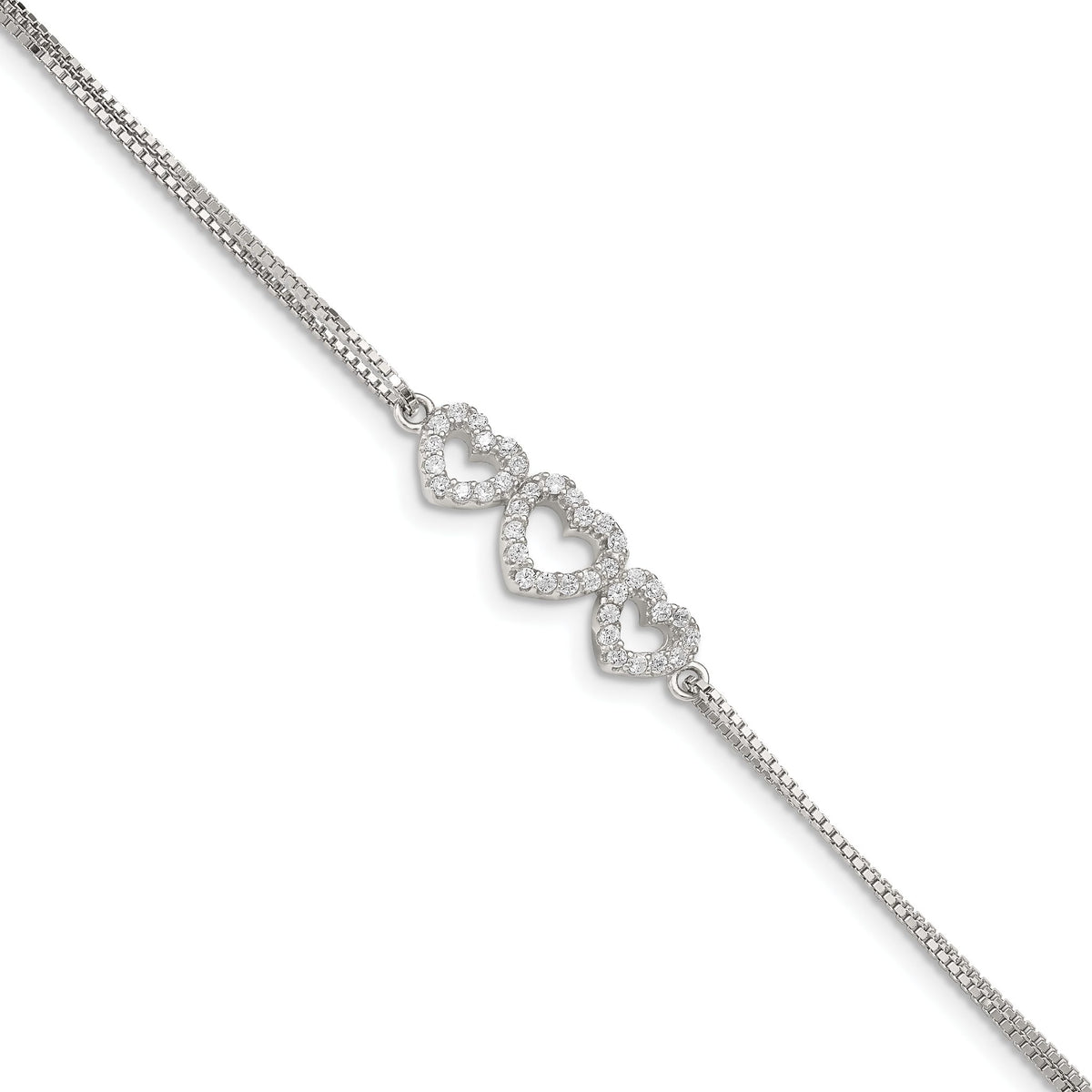 Linked Cubic Zirconia Open Hearts Link Bracelet in Sterling Silver, 7 Inch - Sophia Jewelers Main image
