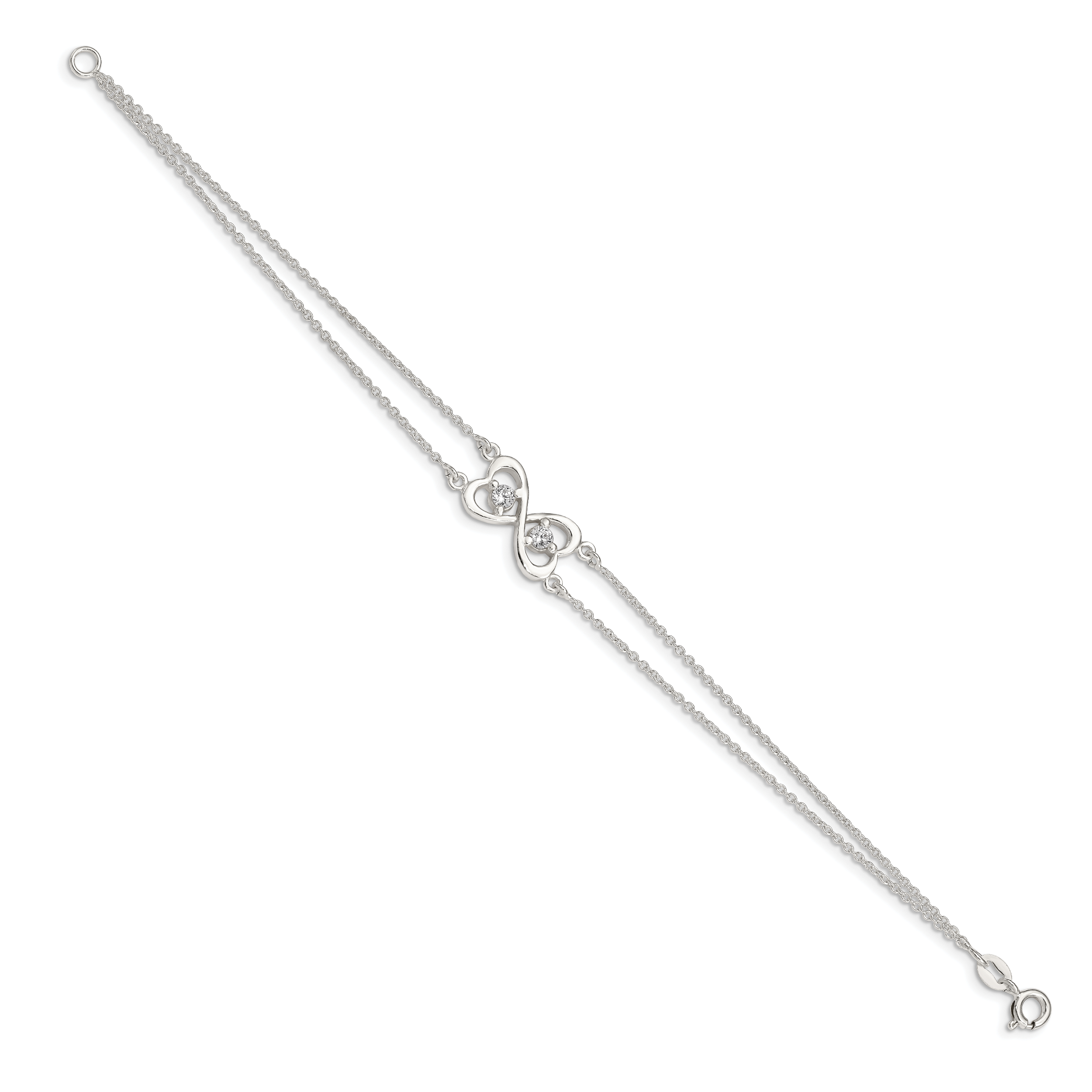 Sterling Silver Polished CZ Heart Two-strand Bracelet Secondary image