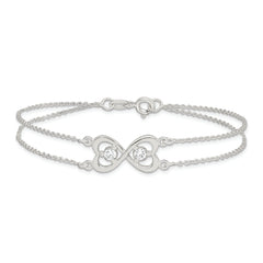 Sterling Silver Polished CZ Heart Two-strand Bracelet