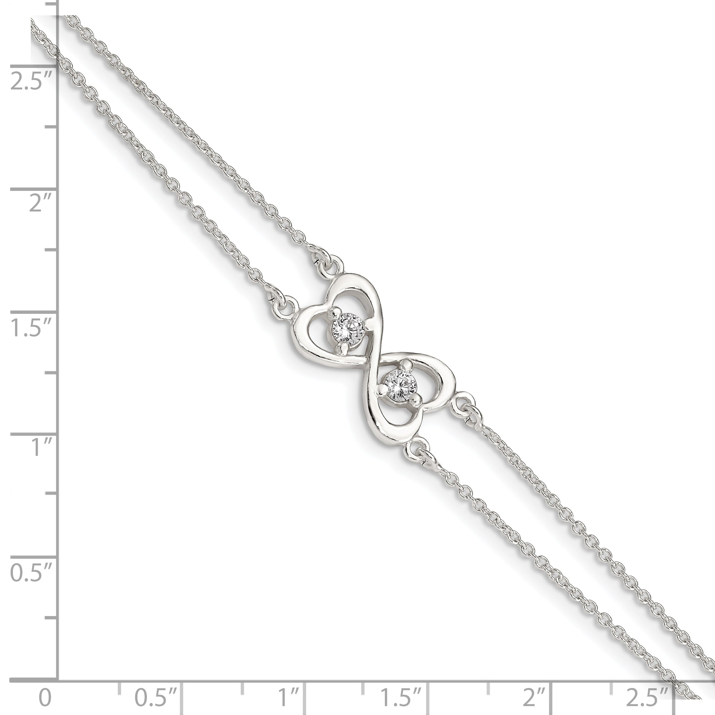 Sterling Silver Polished CZ Heart Two-strand Bracelet