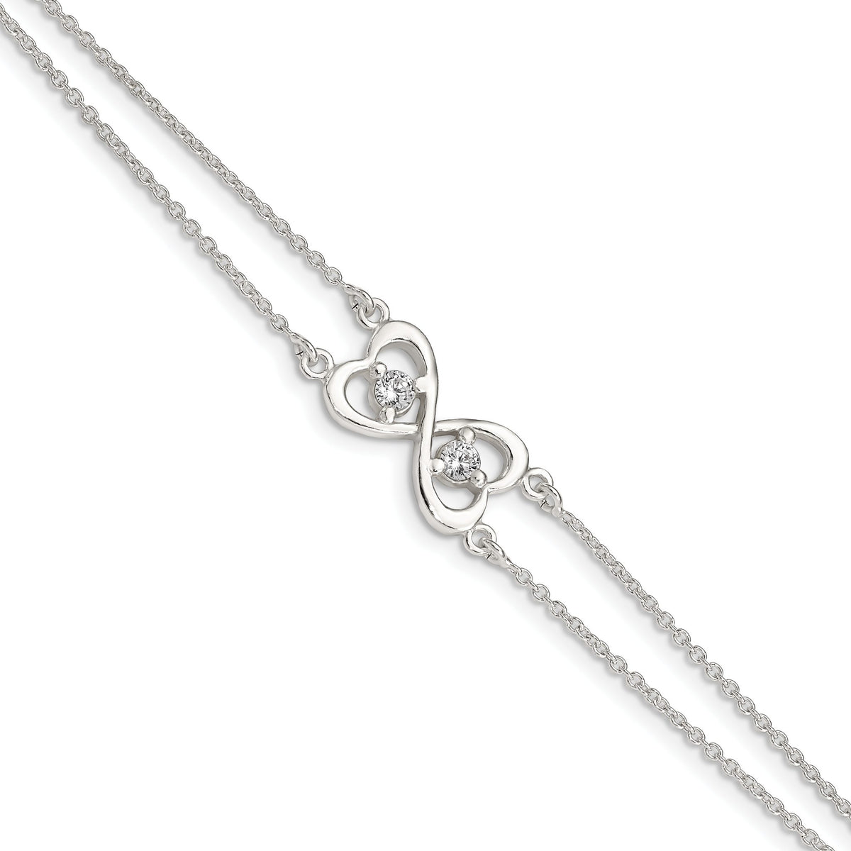Cubic Zirconia Heart Infinity Two-Strand Bracelet in Sterling Silver, 7.5 Inch - Sophia Jewelers Main image