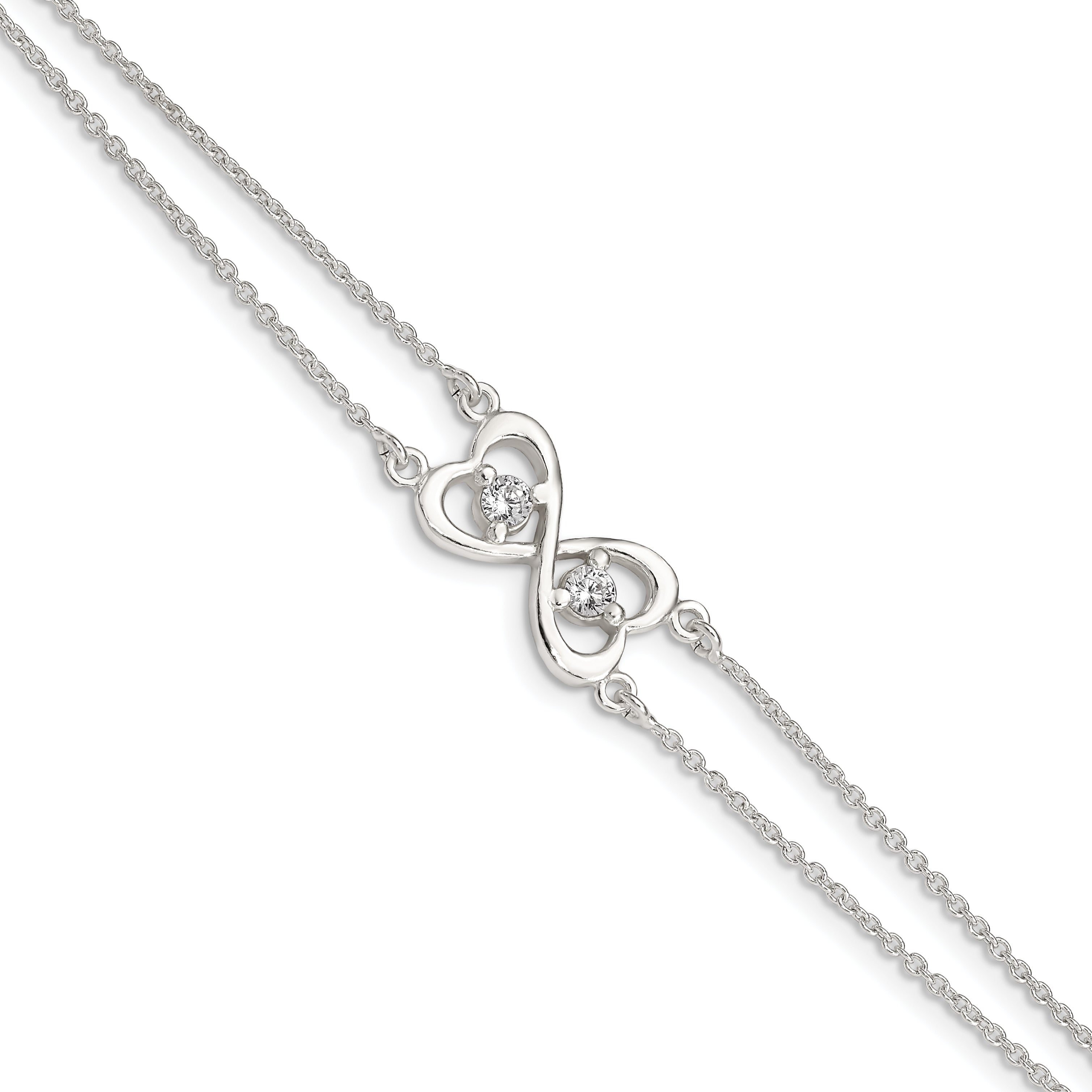 Sterling Silver Polished CZ Heart Two-strand Bracelet Main image