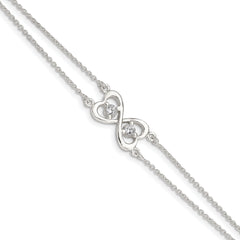Sterling Silver Polished CZ Heart Two-strand Bracelet