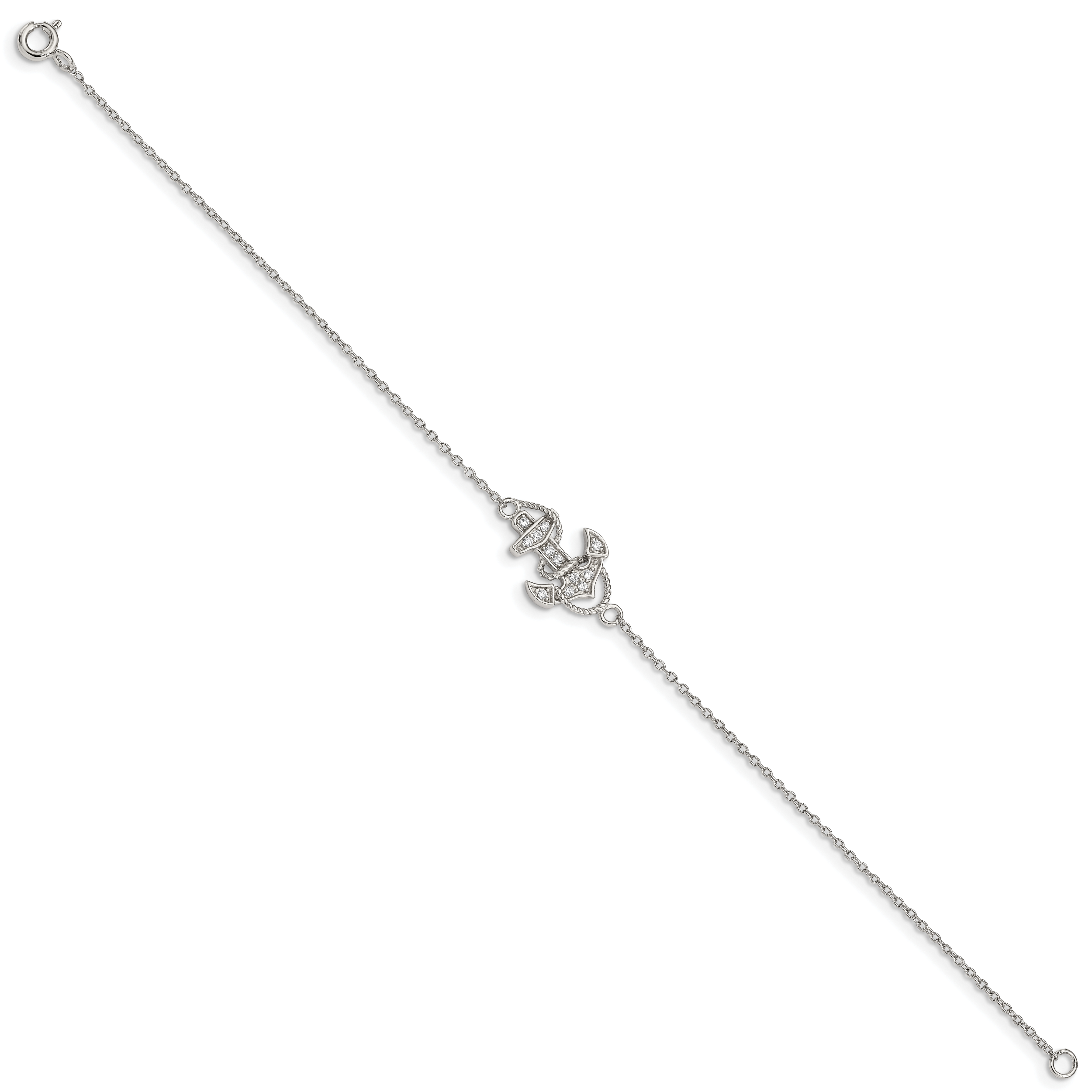 Sterling Silver 7 inch Rhodium-plated Polished CZ Anchor Bracelet Secondary image