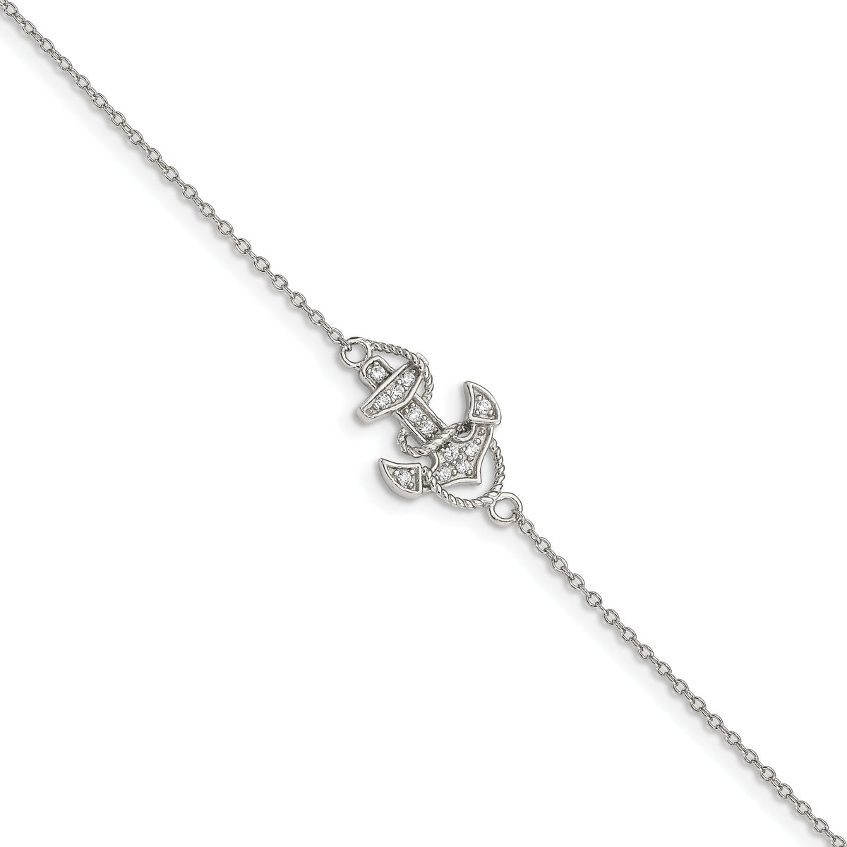 Cubic Zirconia Anchor Charm Bracelet in Sterling Silver, 7 Inch - Sophia Jewelers Main image