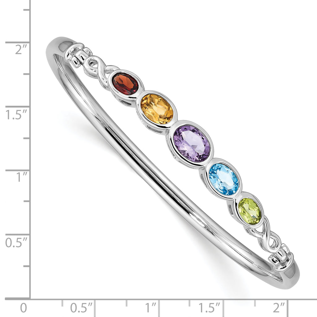 Sophia Jewelers Sterling Silver Multi-Gemstone Bangle with Polished Rhodium Finish