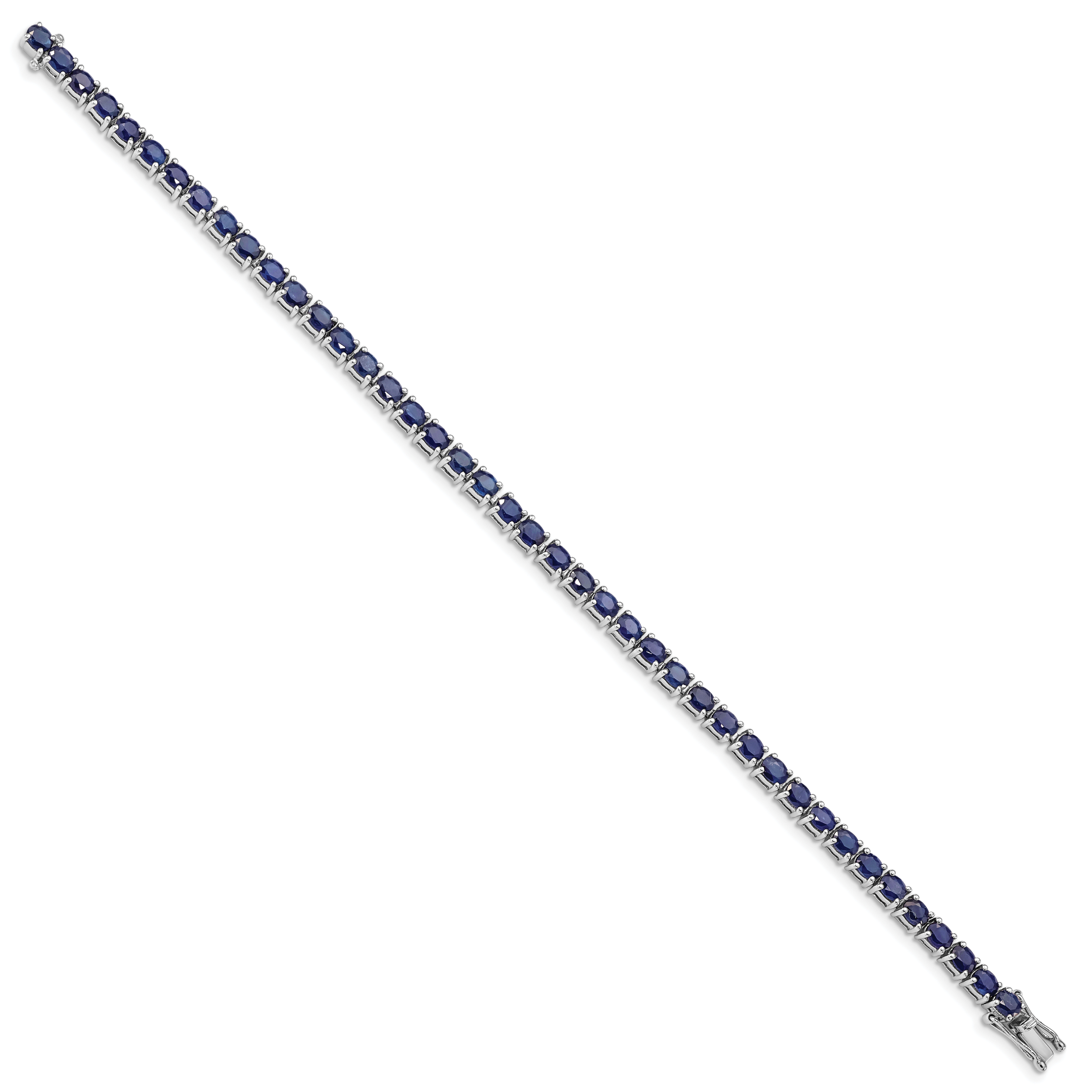 Sterling Silver Rhodium-plated Oval Blue Sapphire 7.5in Bracelet Secondary image